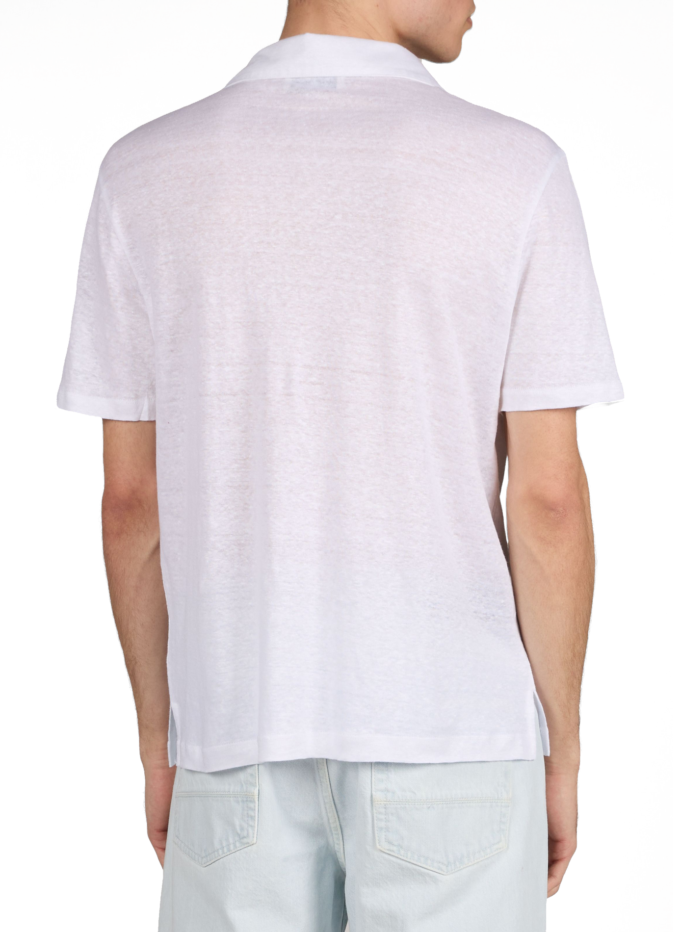 Polo uni à manches courtes en lin OFFICINE GENERALE Blanc