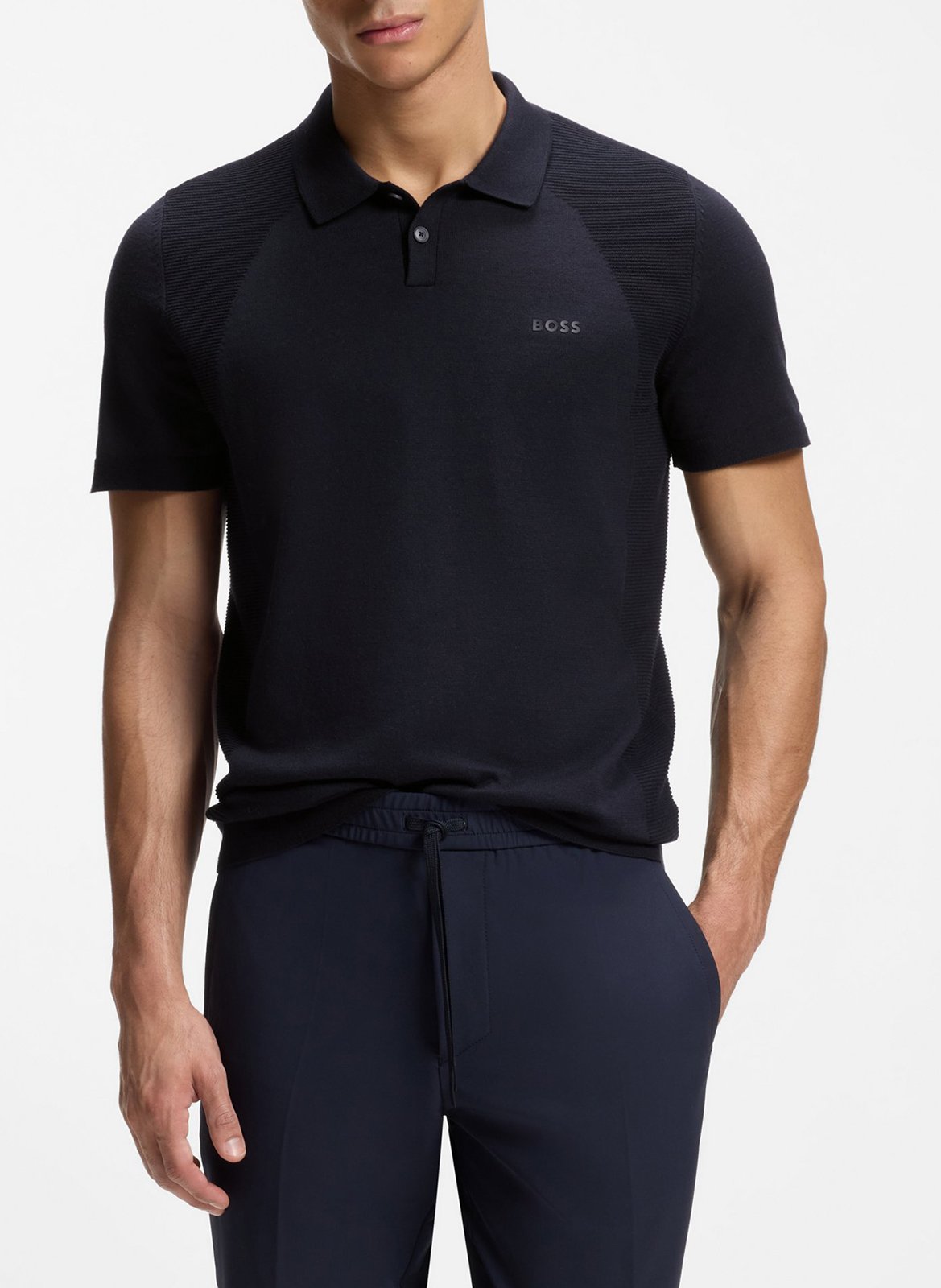Polo droit en coton mélangé  Bleu fonce