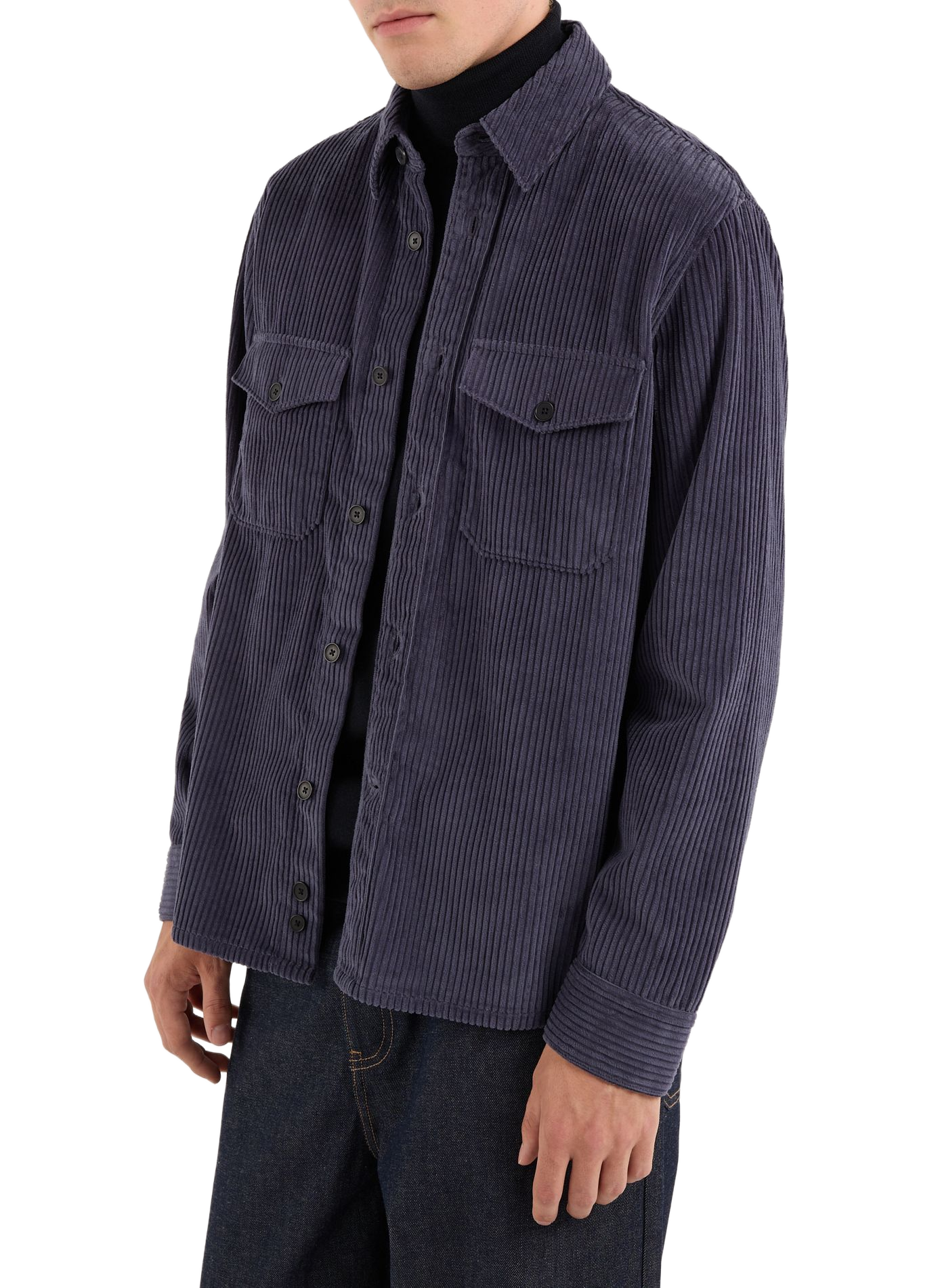 Overshirt with classic collar in cotton corduroy. SAISON 1865 Blue