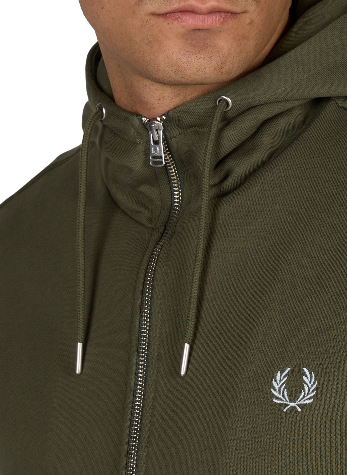Zip-up hoodie with embroidered logo in cotton FRED PERRY Green