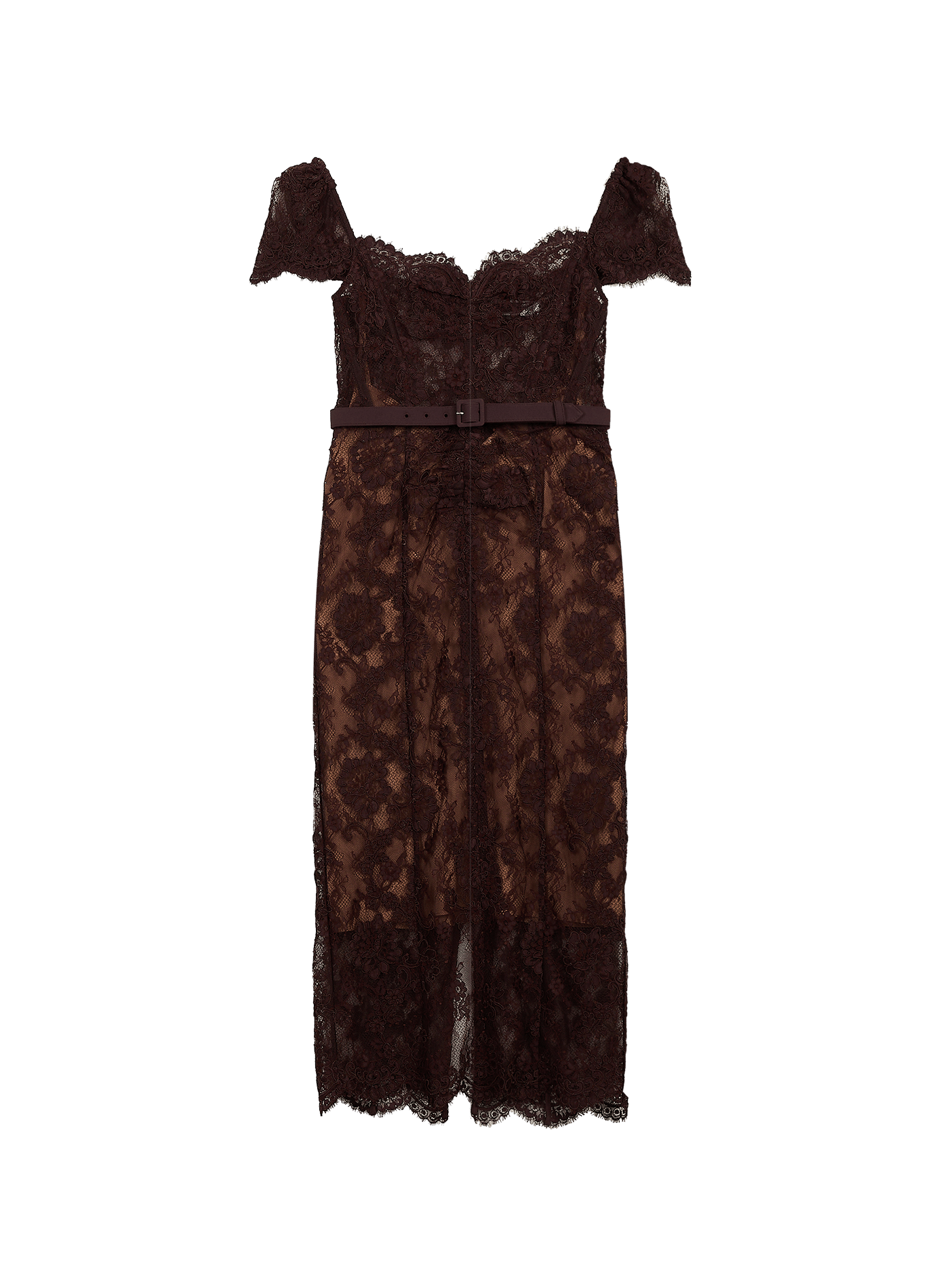Robe longue droite en dentelle SELF PORTRAIT Marron