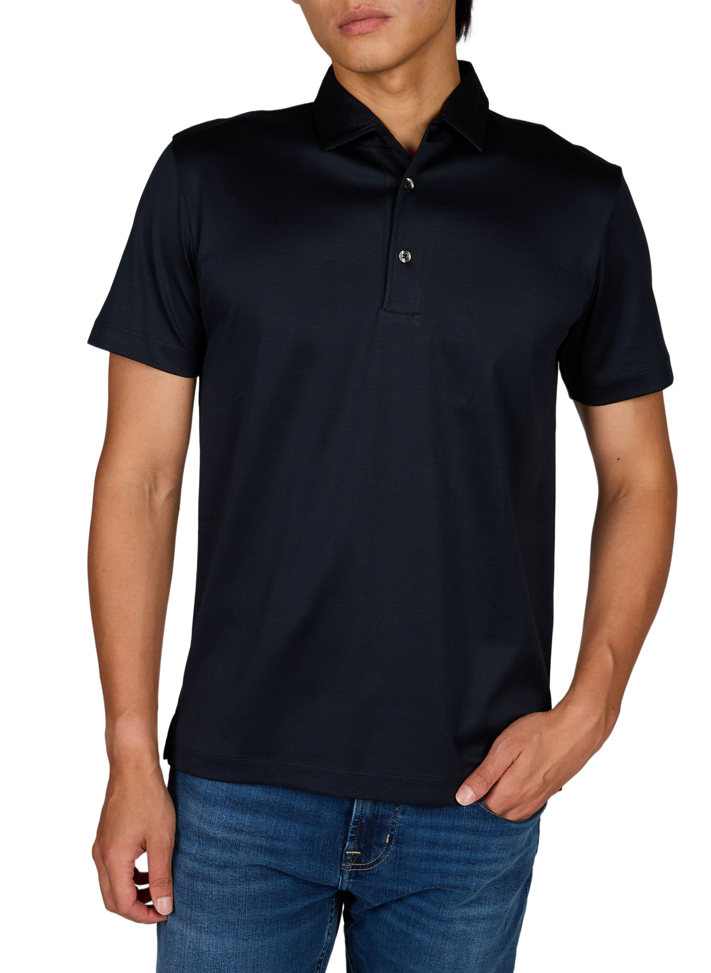 Solid short-sleeve straight fit polo AURELIEN Blue