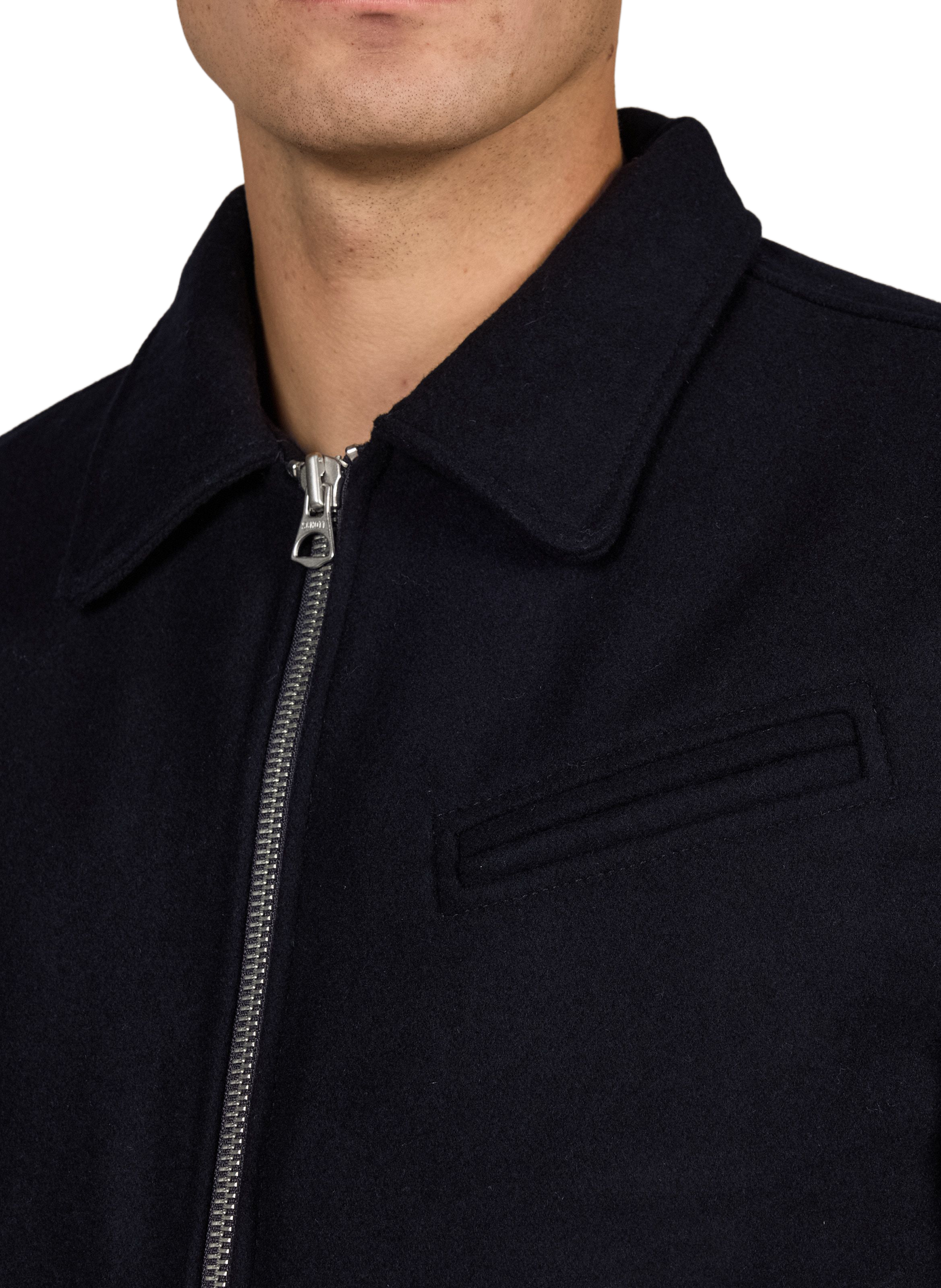 Straight solid color wool blend jacket SCHOTT Blue