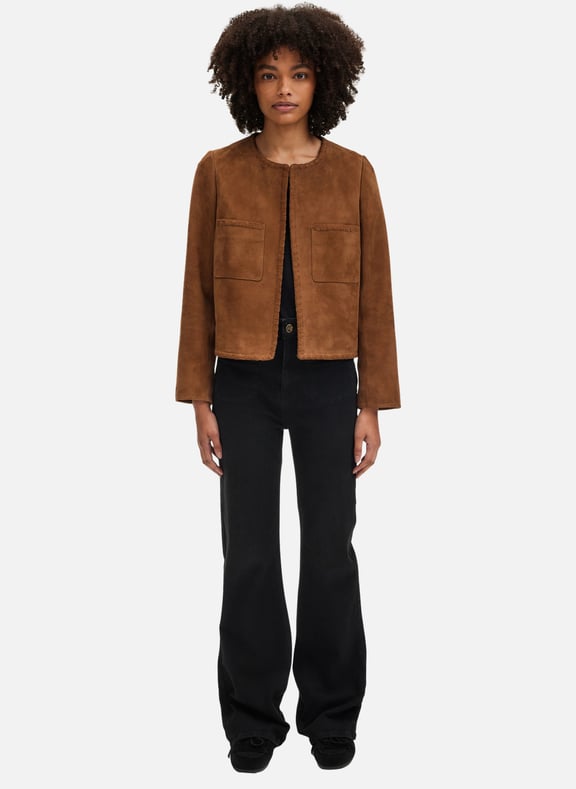 Veste sans col en cuir velours - ronie Beige by PABLO PABLO Veste sans col en cuir velours - ronie Beige