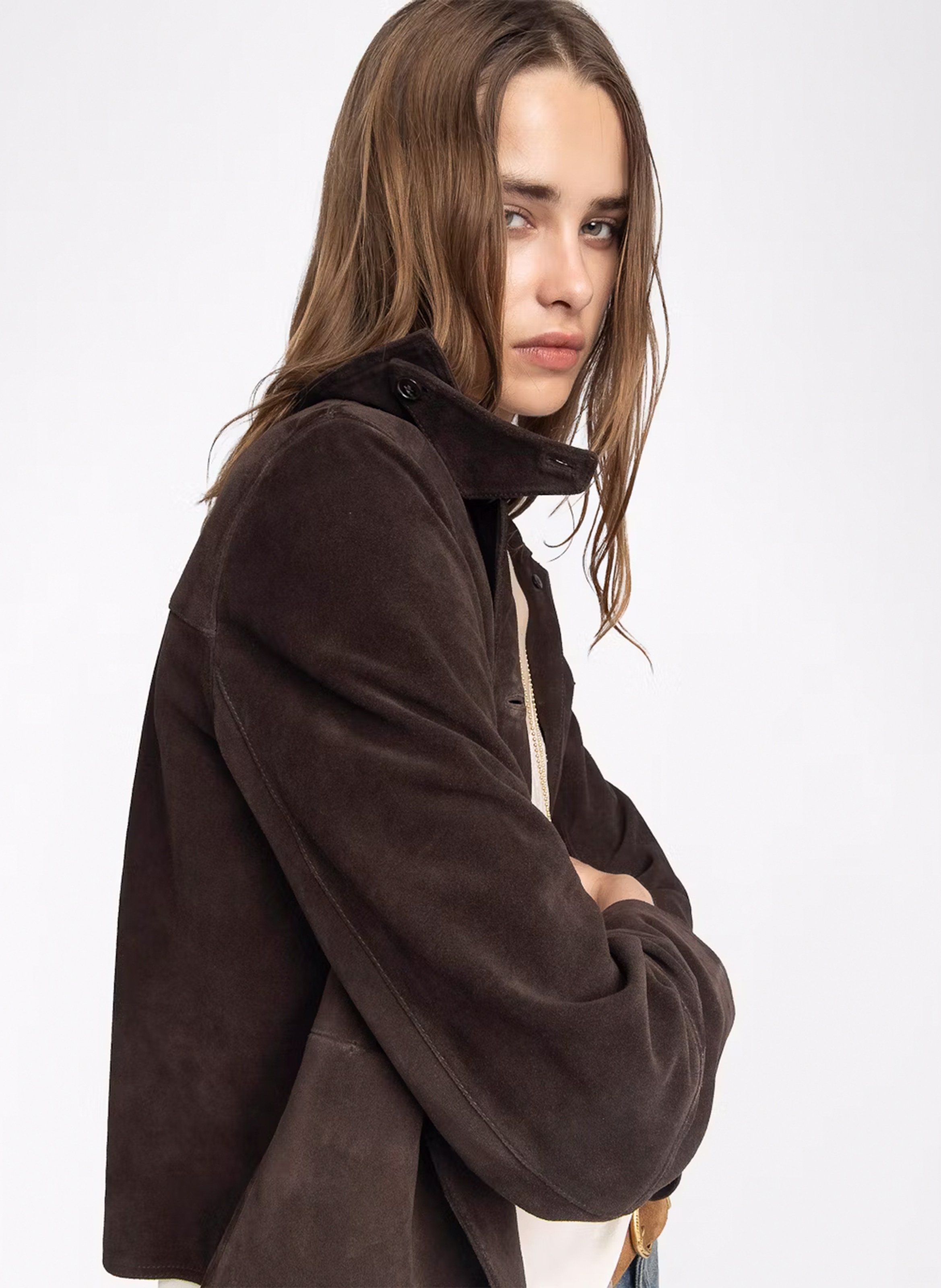 Blouson col classique en cuir lessa ZADIG&VOLTAIRE Marron