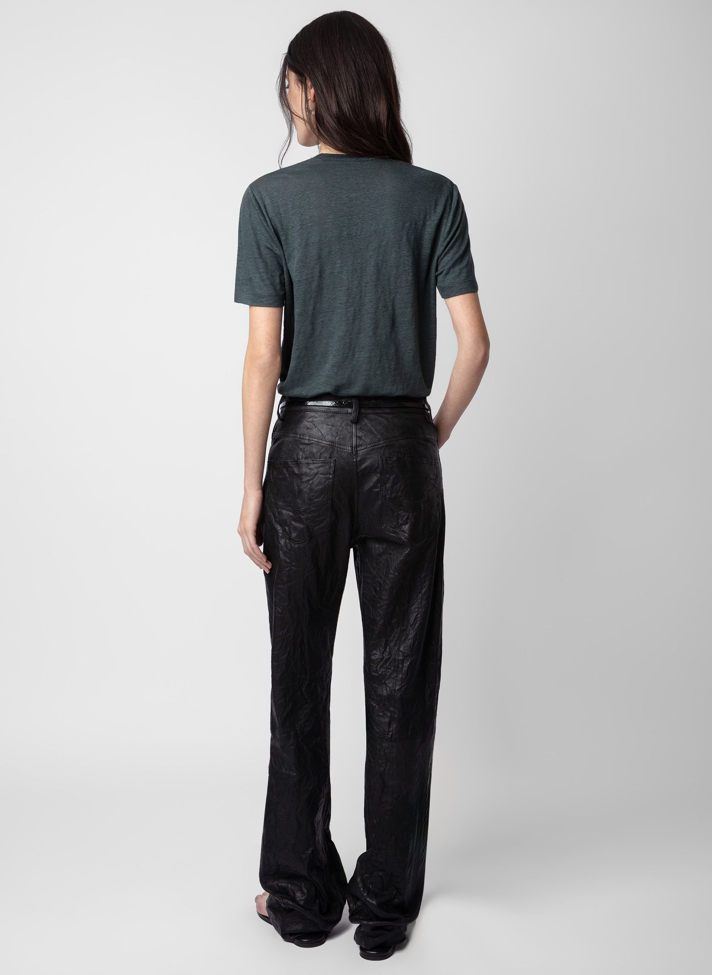 Tee-shirt droit col v en lin wassa ZADIG&VOLTAIRE Vert