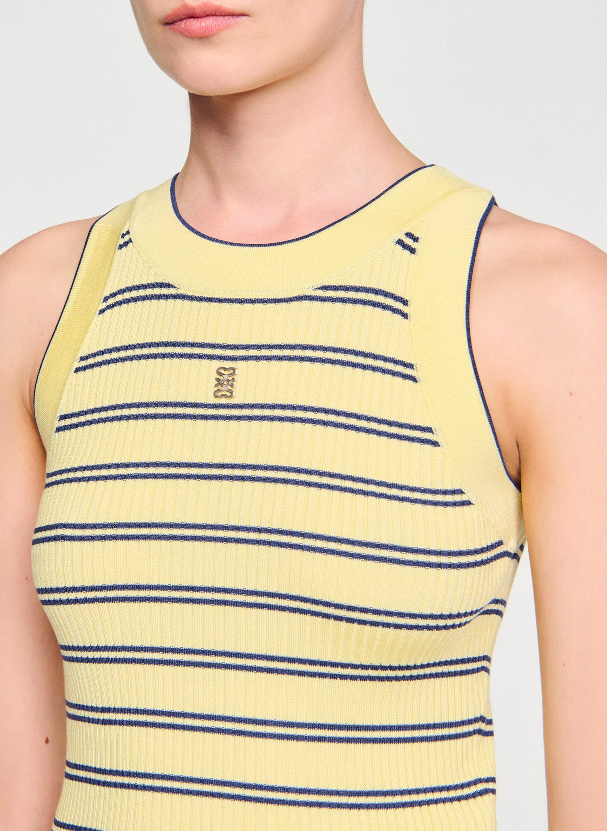 Pull col rond rayé SANDRO Jaune