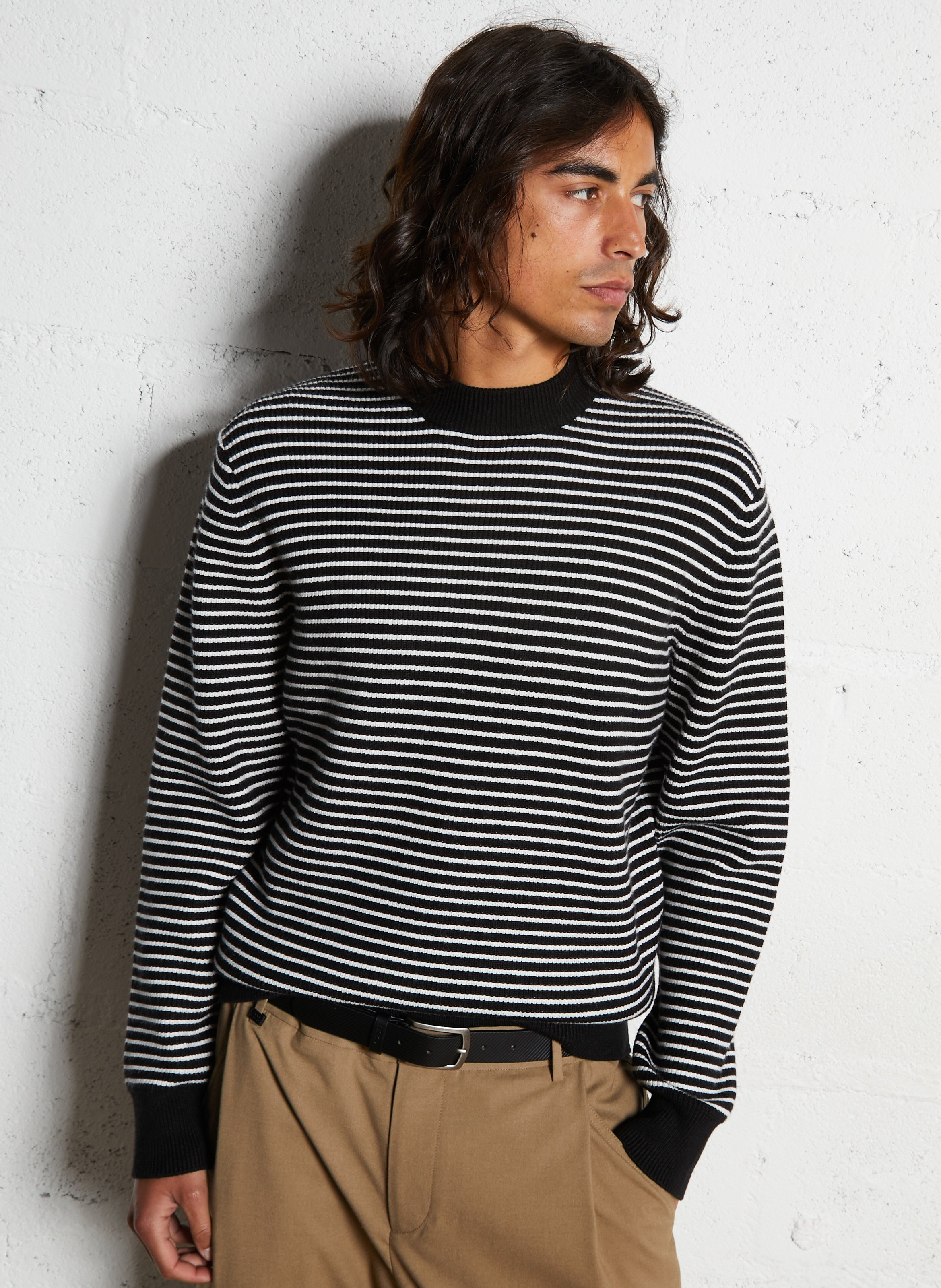 Pull droit en maille à rayures IKKS Noir