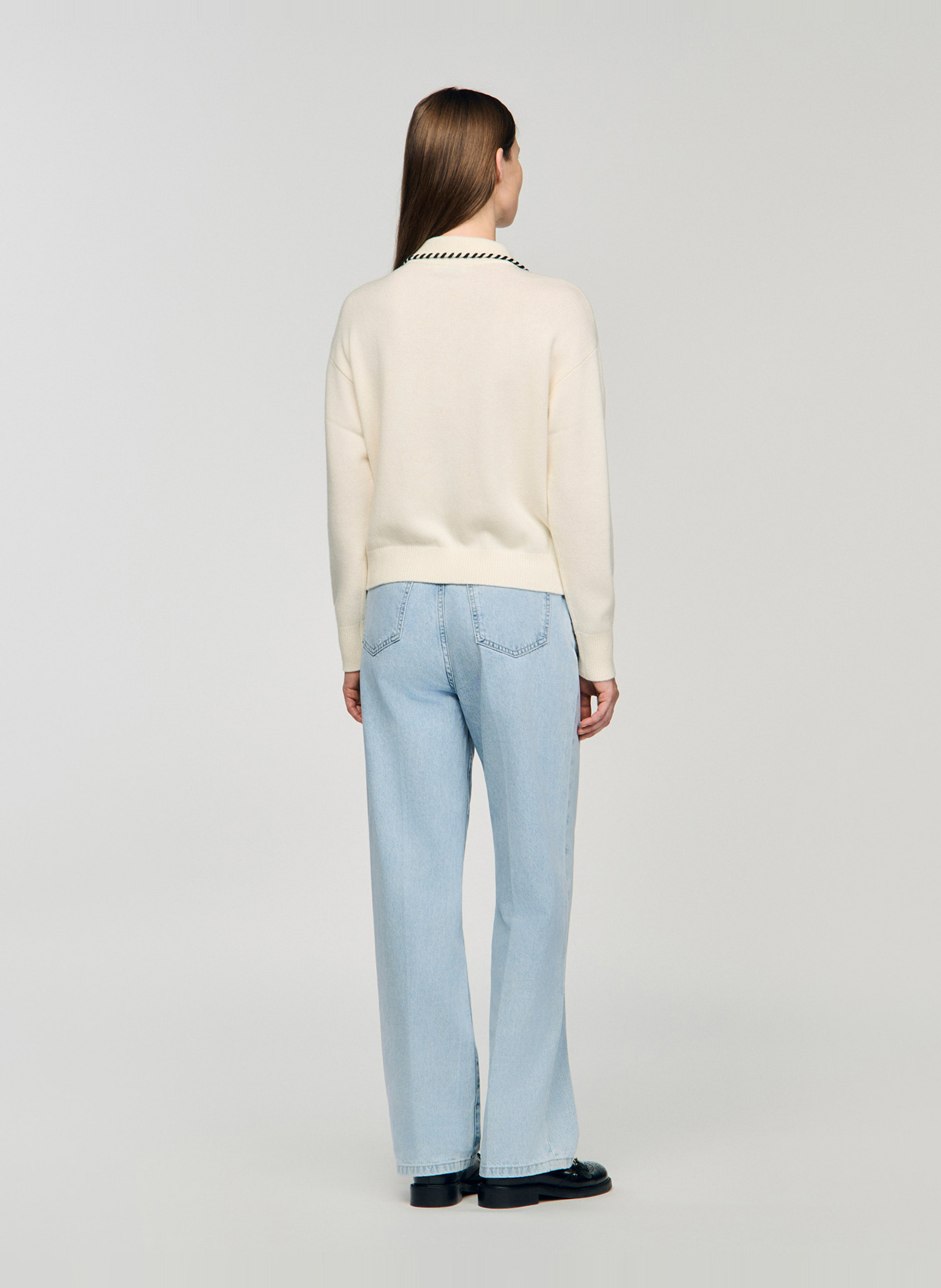 Pull col rond en laine mélangée SANDRO Blanc