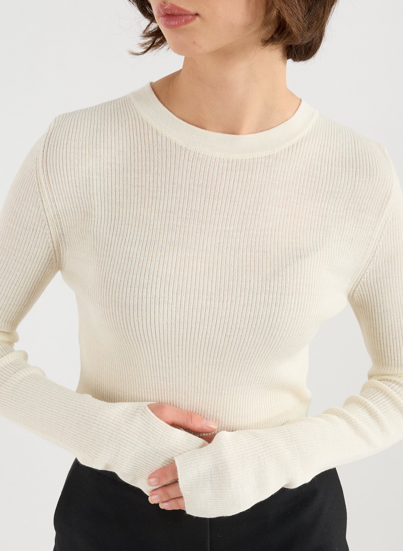 Pull manches extra-longues en laine mélangée SANDBEIGE Beige