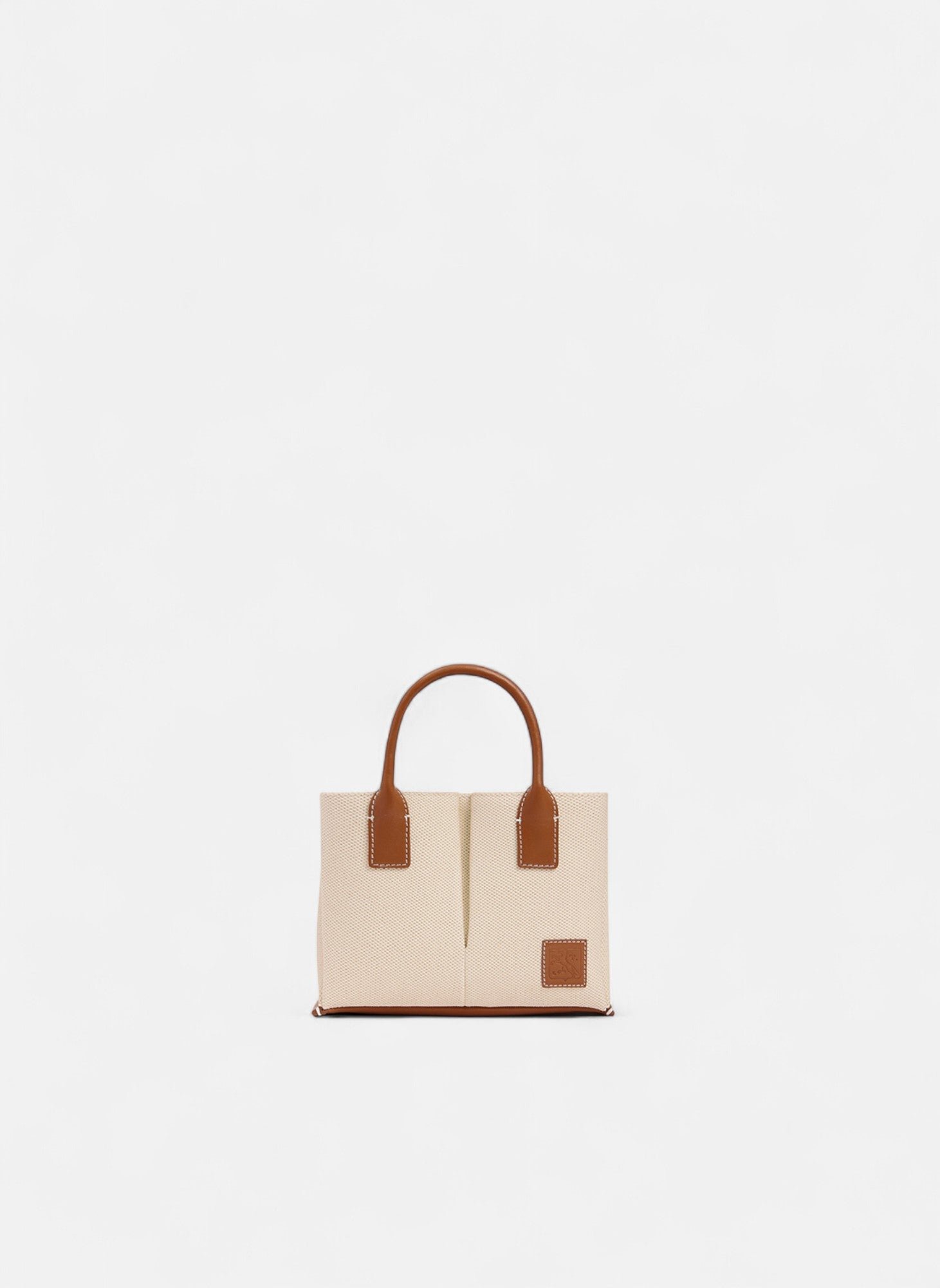 Petit sac à main elena en toile coton et cuir grainé LE TANNEUR Marron