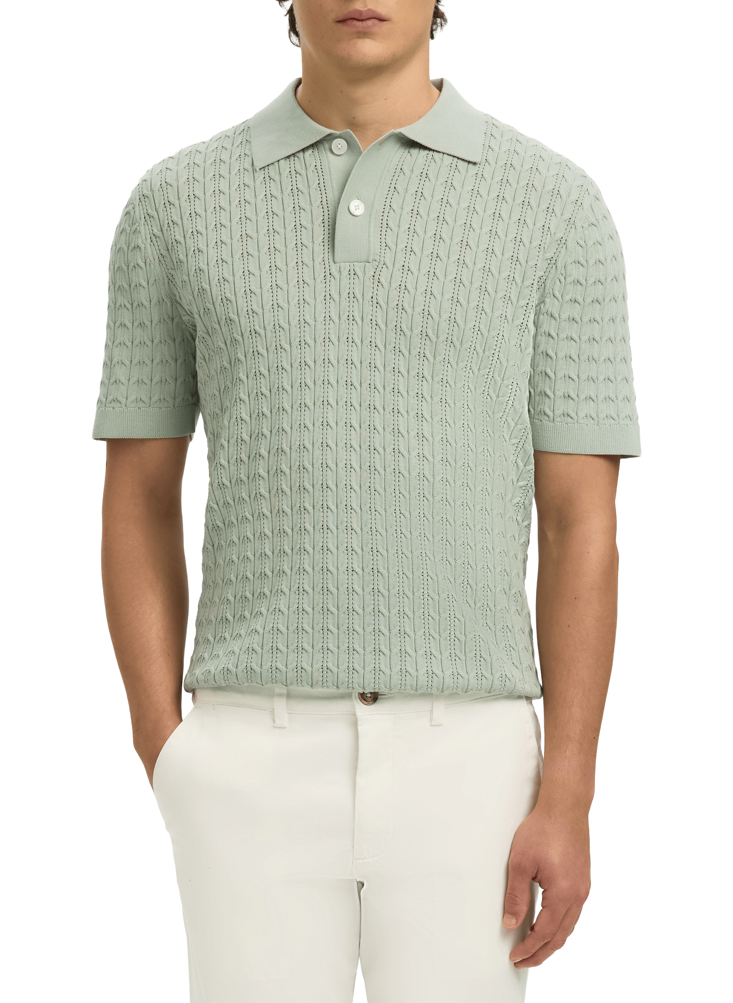 Short-sleeved cotton knit polo SELECTED Green