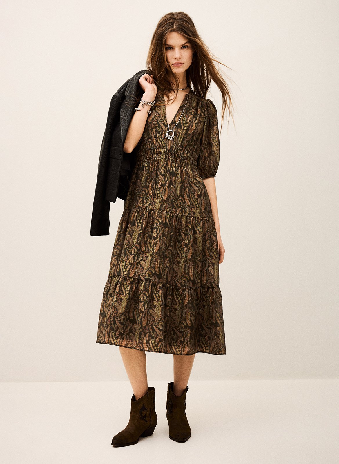 Robe longue col tunisien imprimée tanyssa BA&SH Kaki