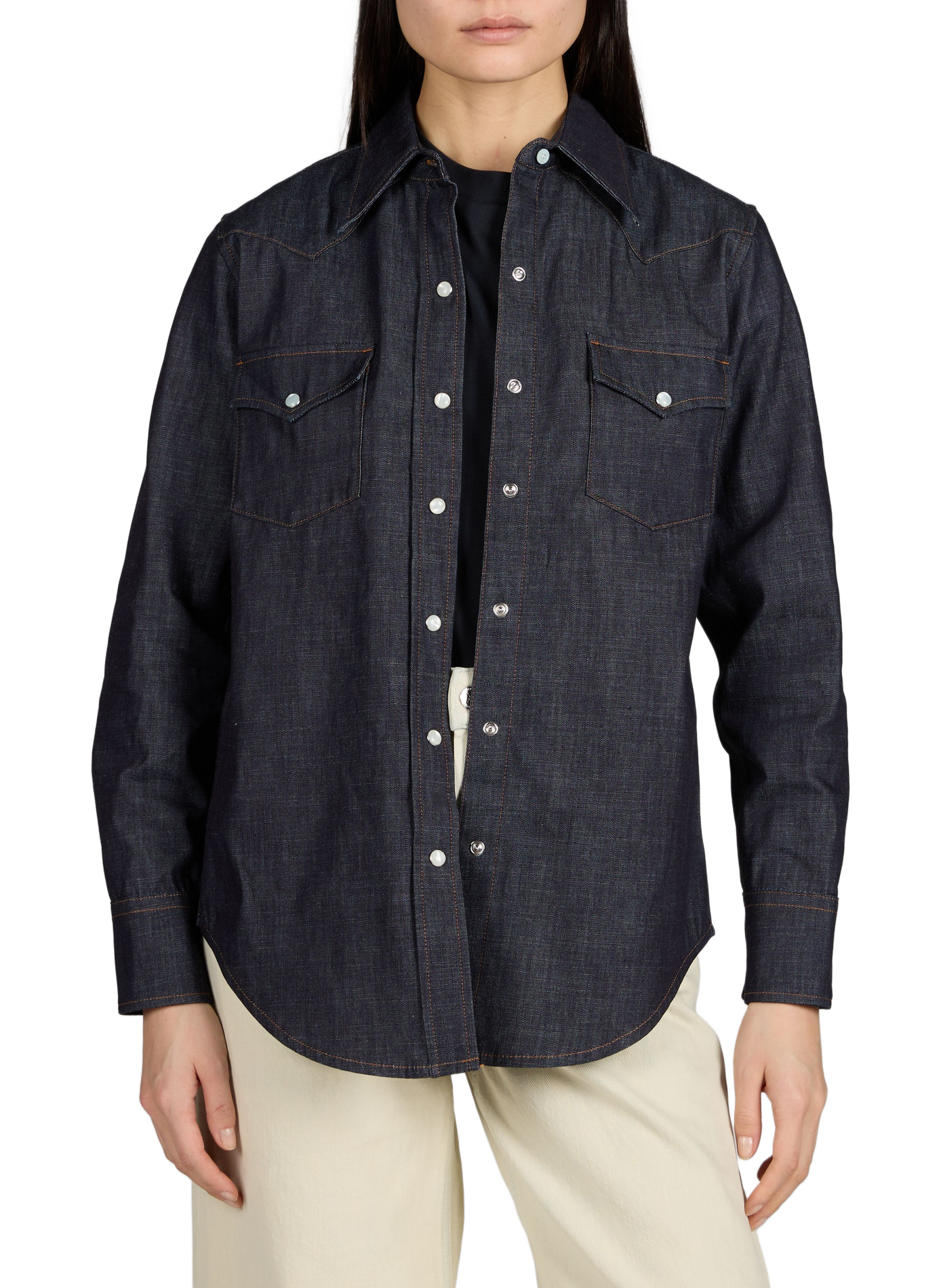 Denim shirt with classic collar in cotton A.P.C. Blue