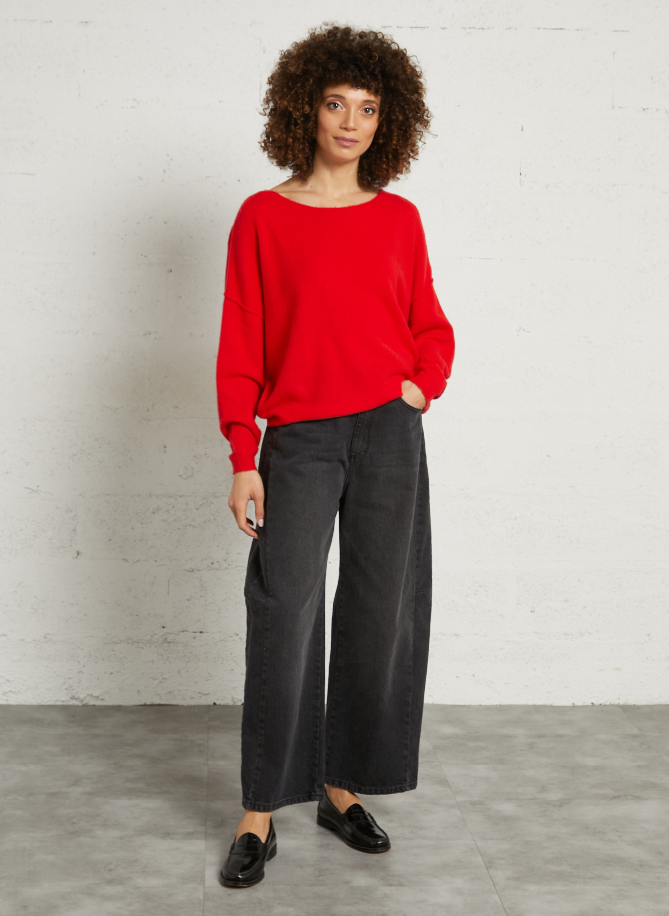 Pull ample à col bateau en maille duveteuse damsville AMERICAN VINTAGE Rouge