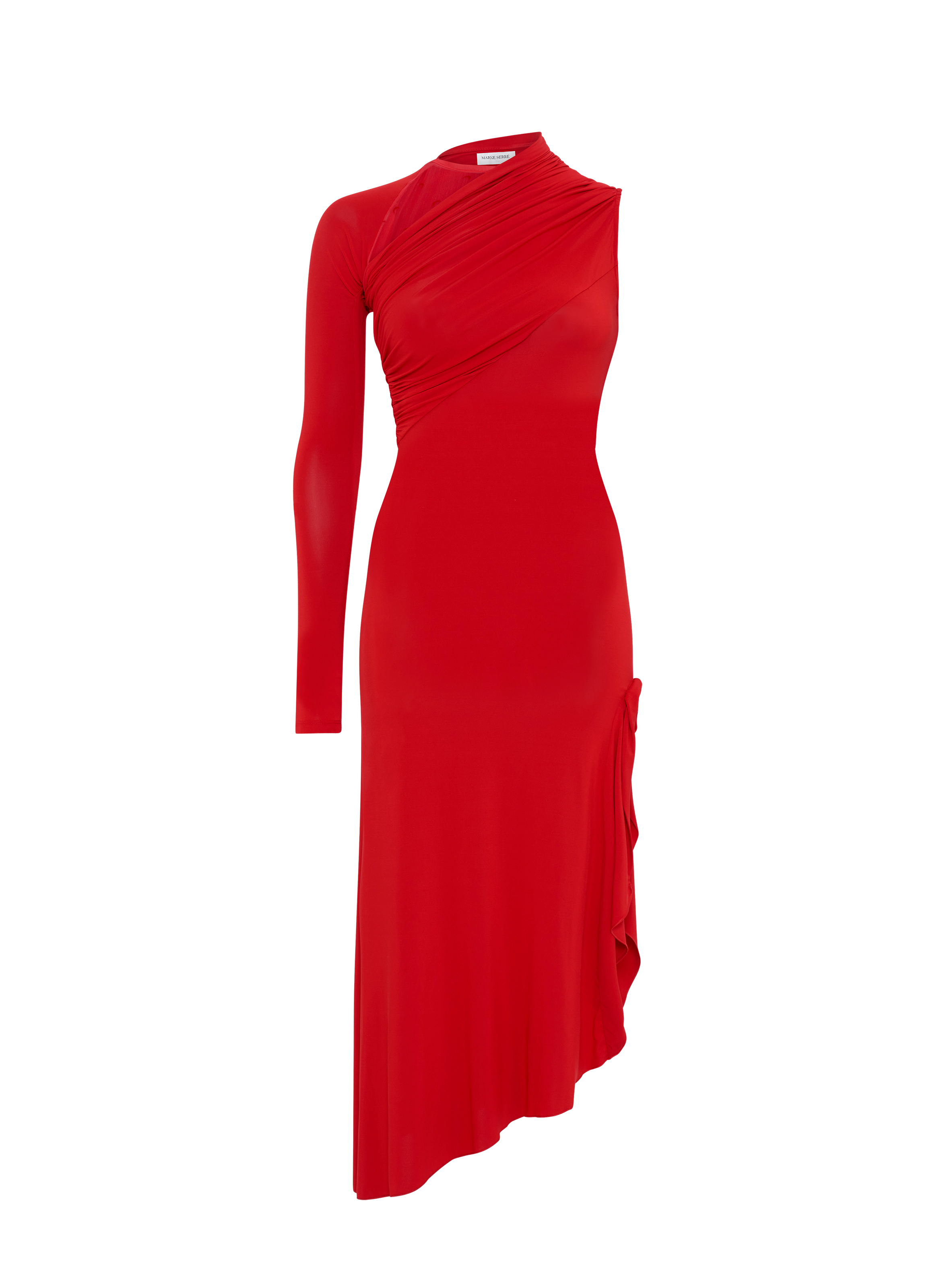 Robe longue asymétrique en jersey crêpe et plumetis MARINE SERRE Rouge