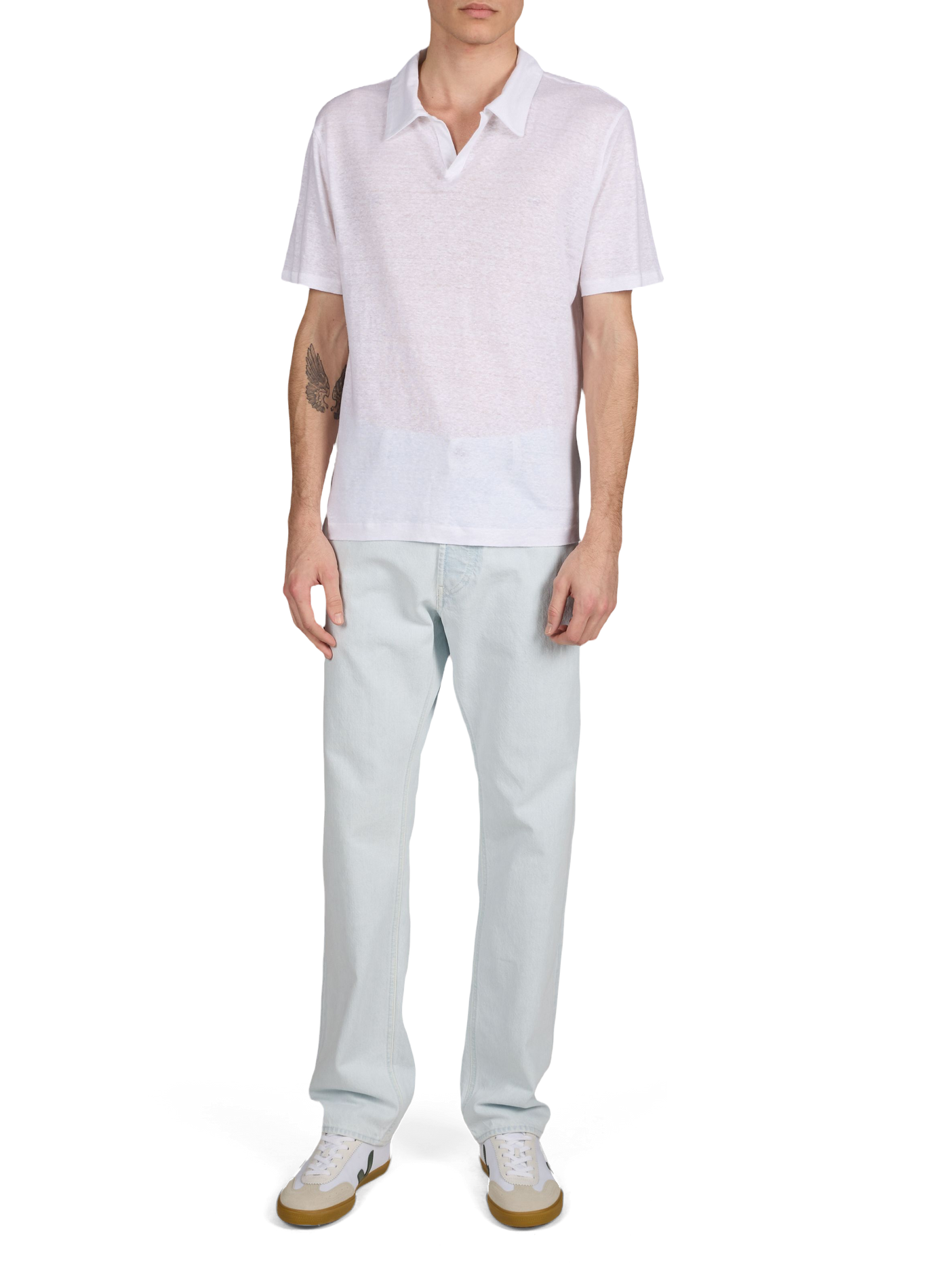 Polo uni à manches courtes en lin OFFICINE GENERALE Blanc