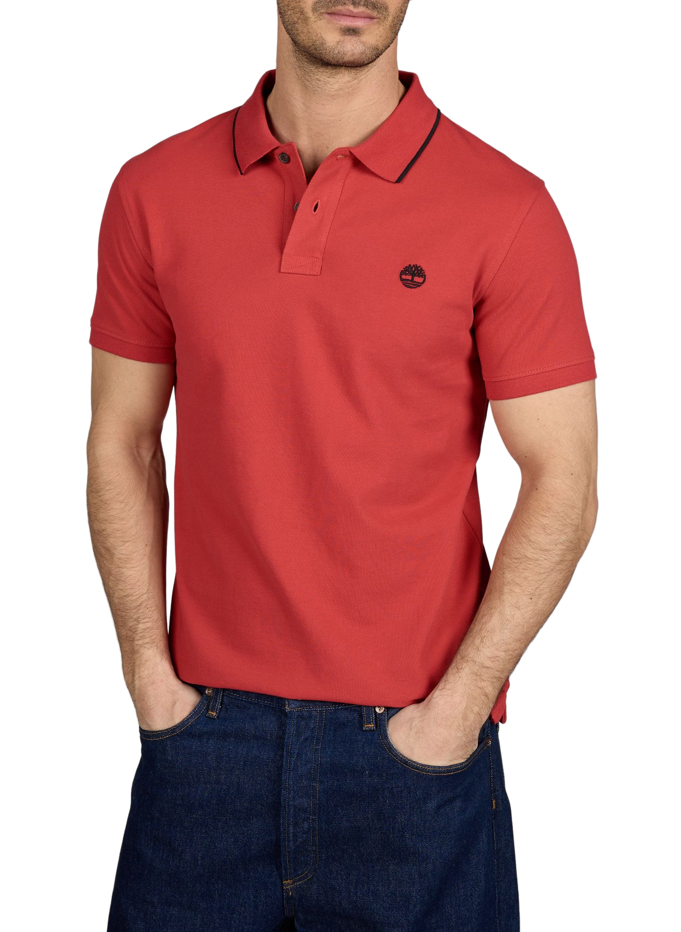 Solid short-sleeve straight fit polo TIMBERLAND Red