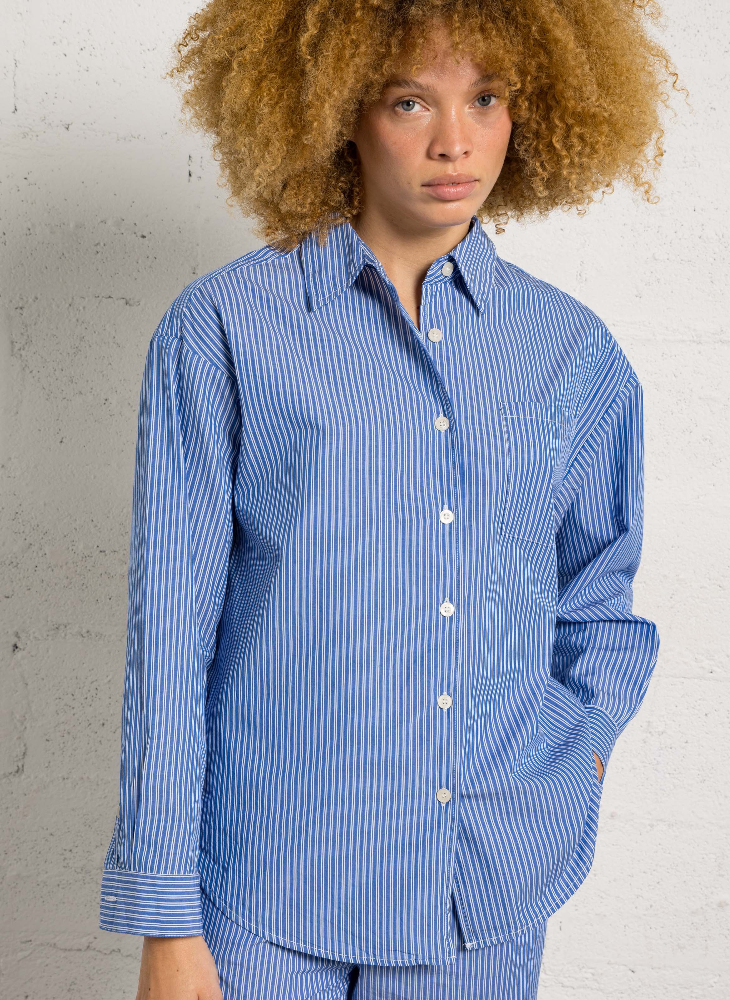 Chemise droite rayée en coton zatybay AMERICAN VINTAGE Bleu