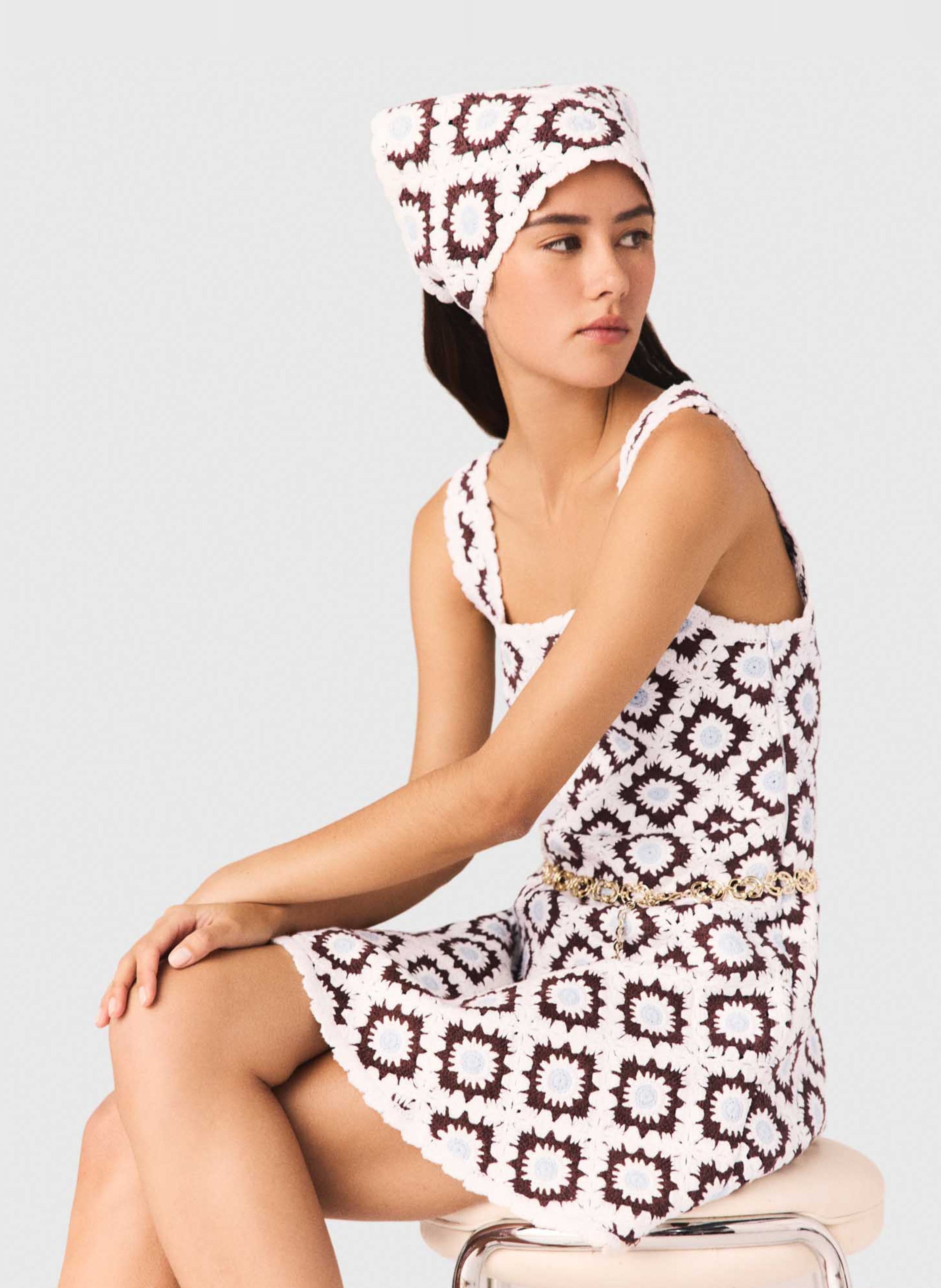 Robe courte évasée en coton mélangé MAJE Marron