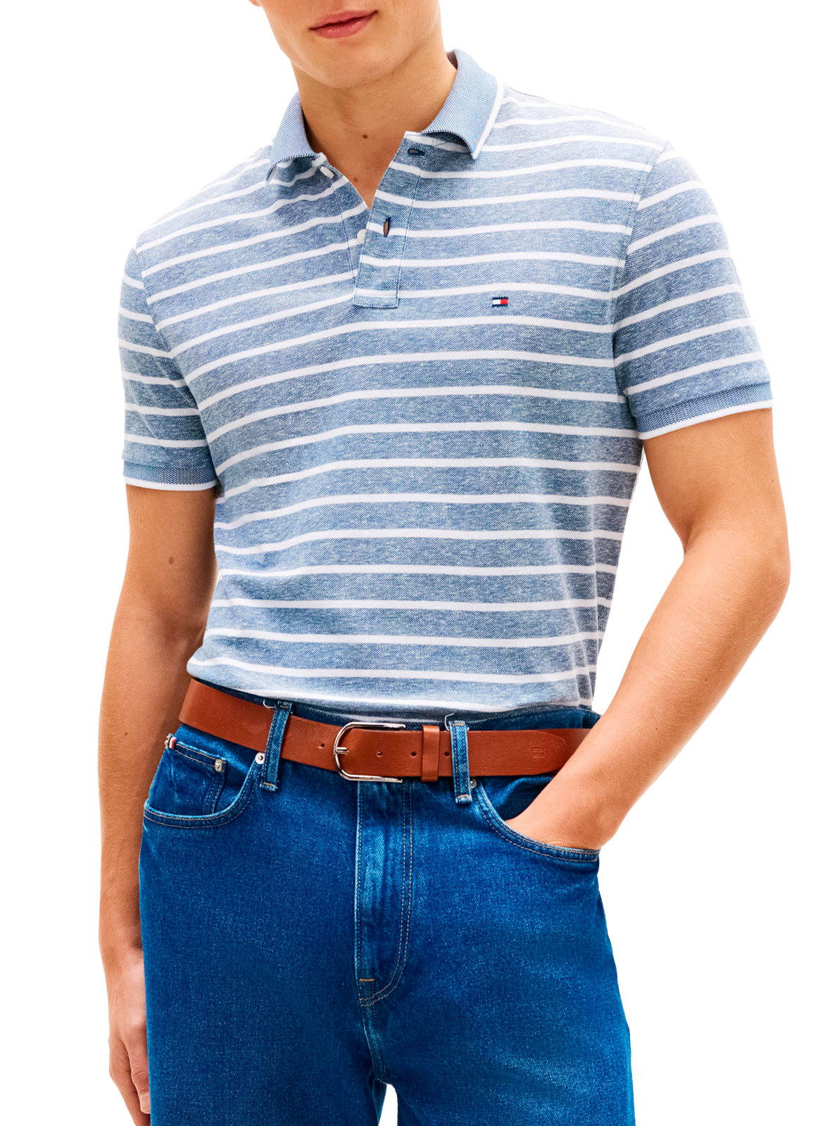 Polo en coton et lin TOMMY HILFIGER Bleu