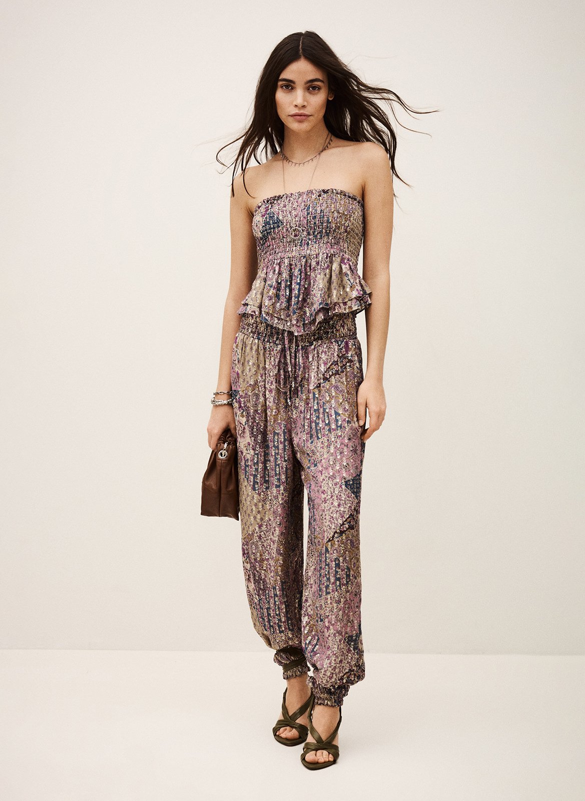 Pantalon large stretch imprimé parsy BA&SH Rose