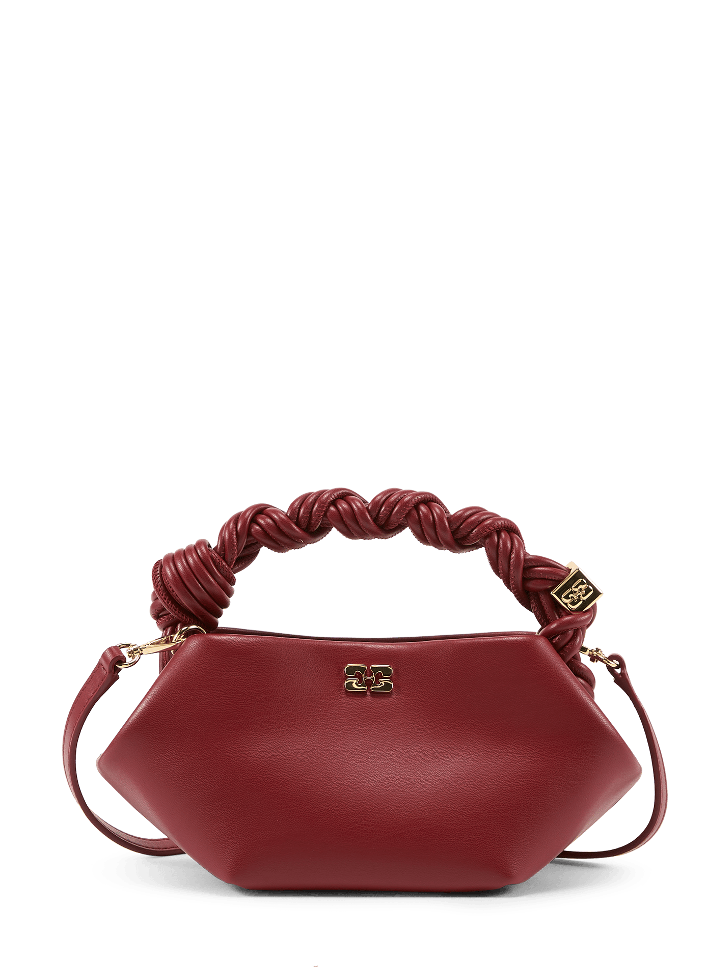 Small Bou logo gold leather handbag GANNI Red