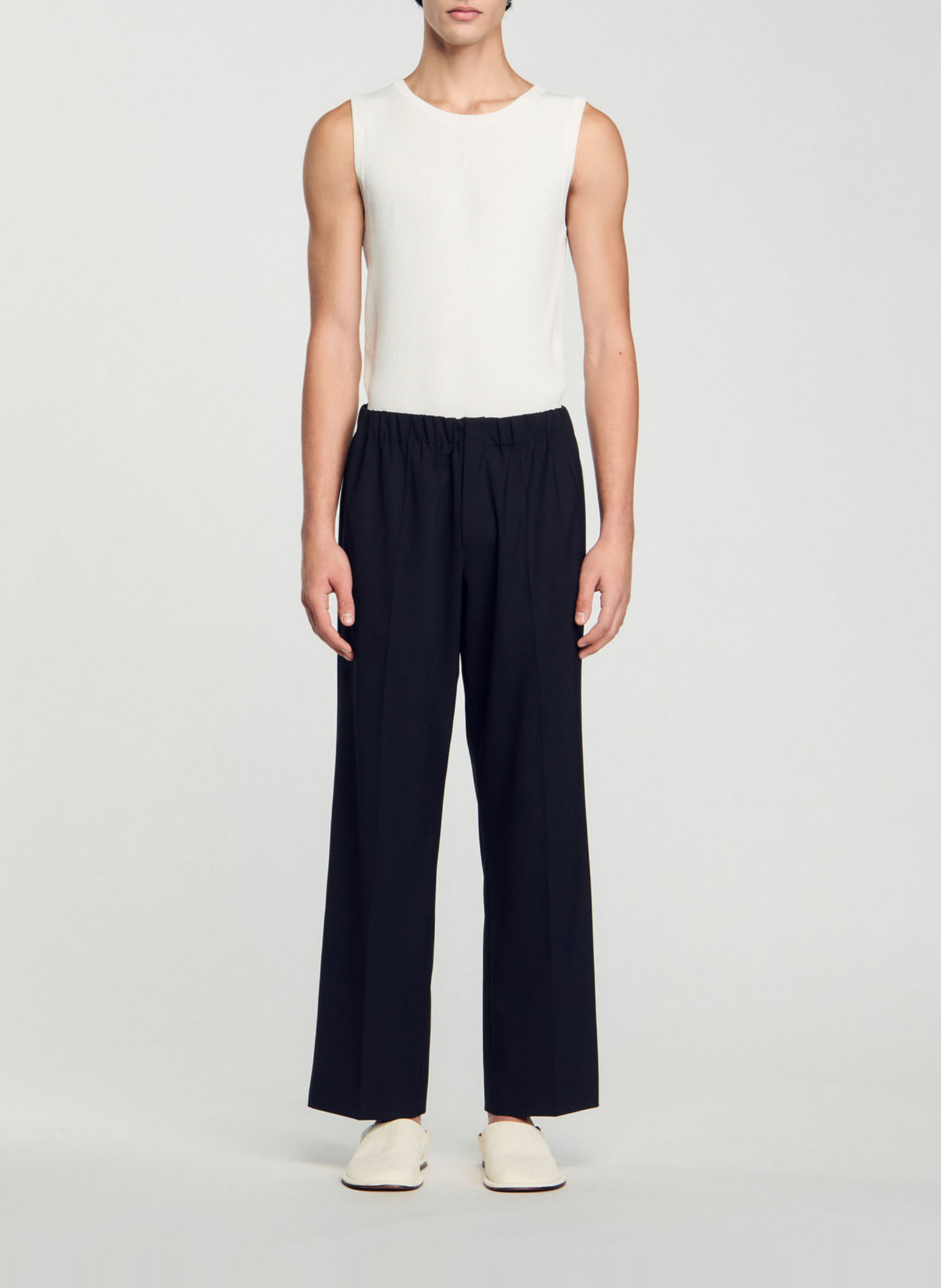 Pantalon droit en laine mélangée SANDRO Noir