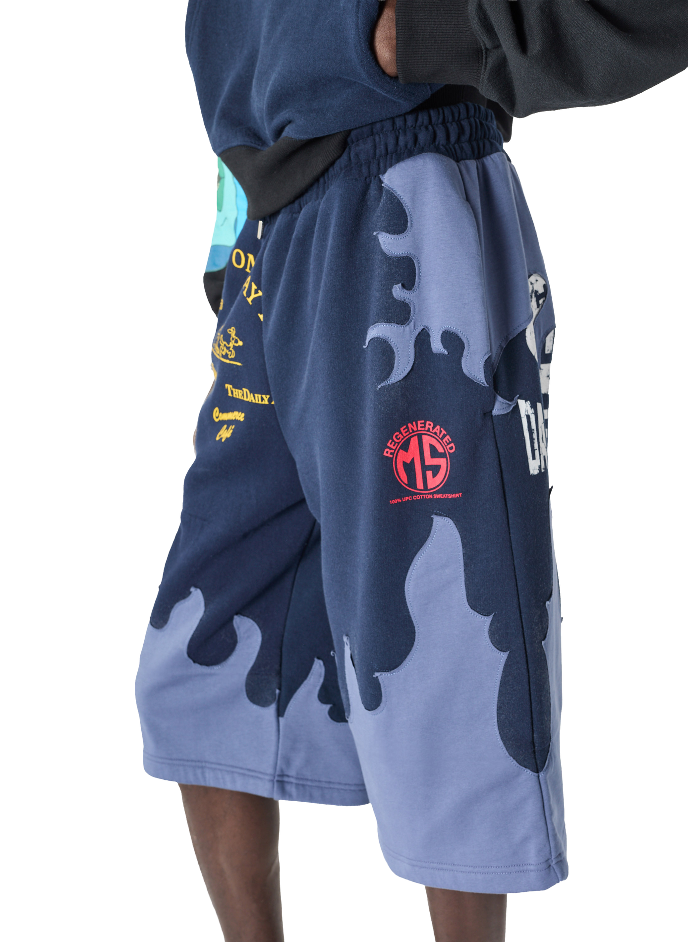 Bermuda upcyclé en jersey à patchs fleurs unisexe MARINE SERRE Bleu