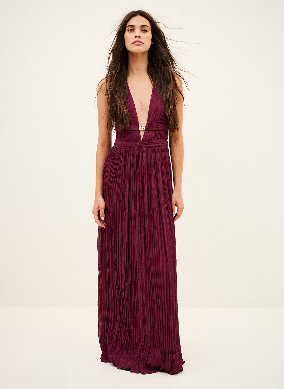 Sleeveless solid pleated long dress Tania BA&SH Pink