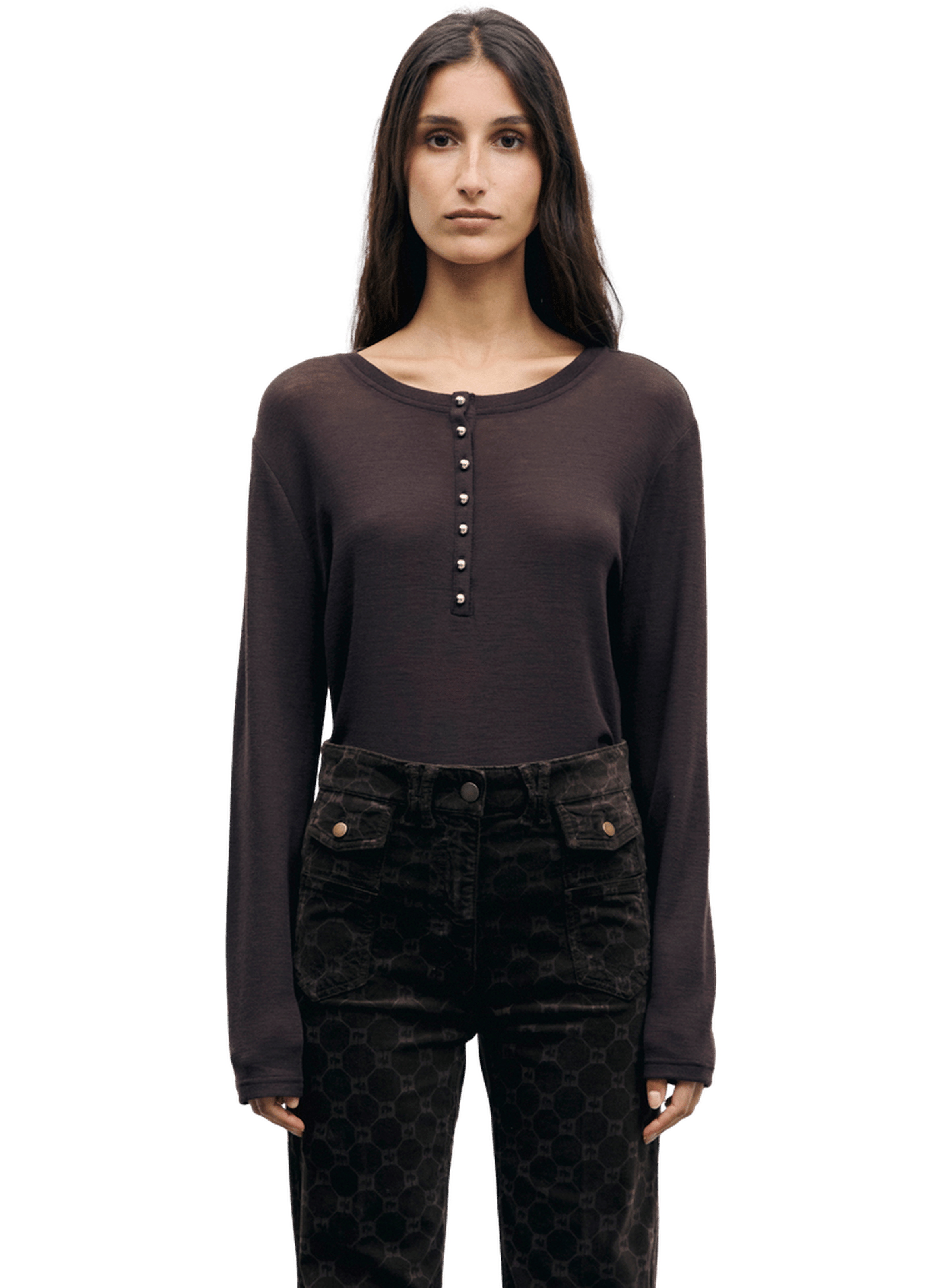 T-shirt en laine à boutons - balie GERARD DAREL Marron