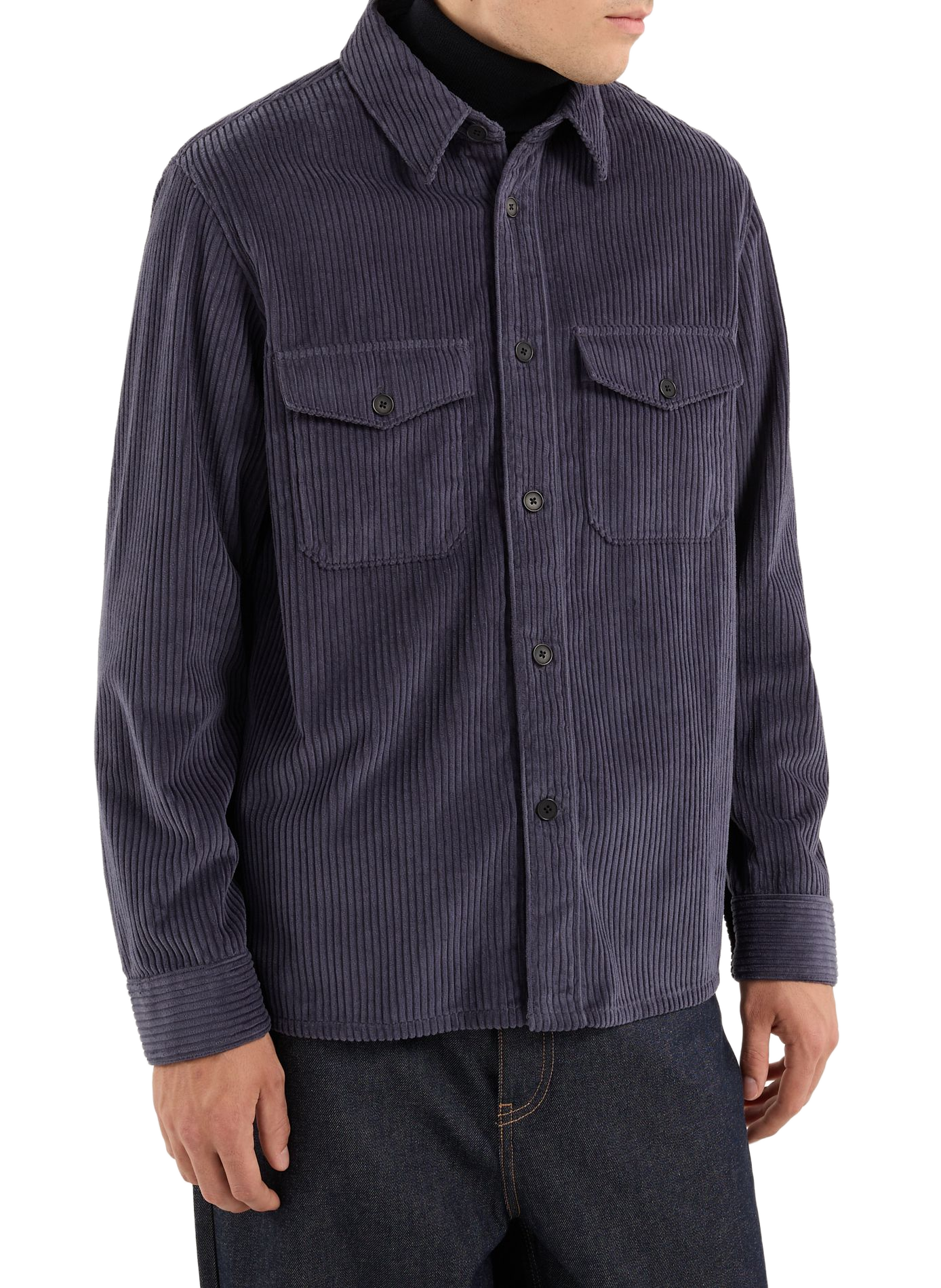 Overshirt with classic collar in cotton corduroy. SAISON 1865 Blue
