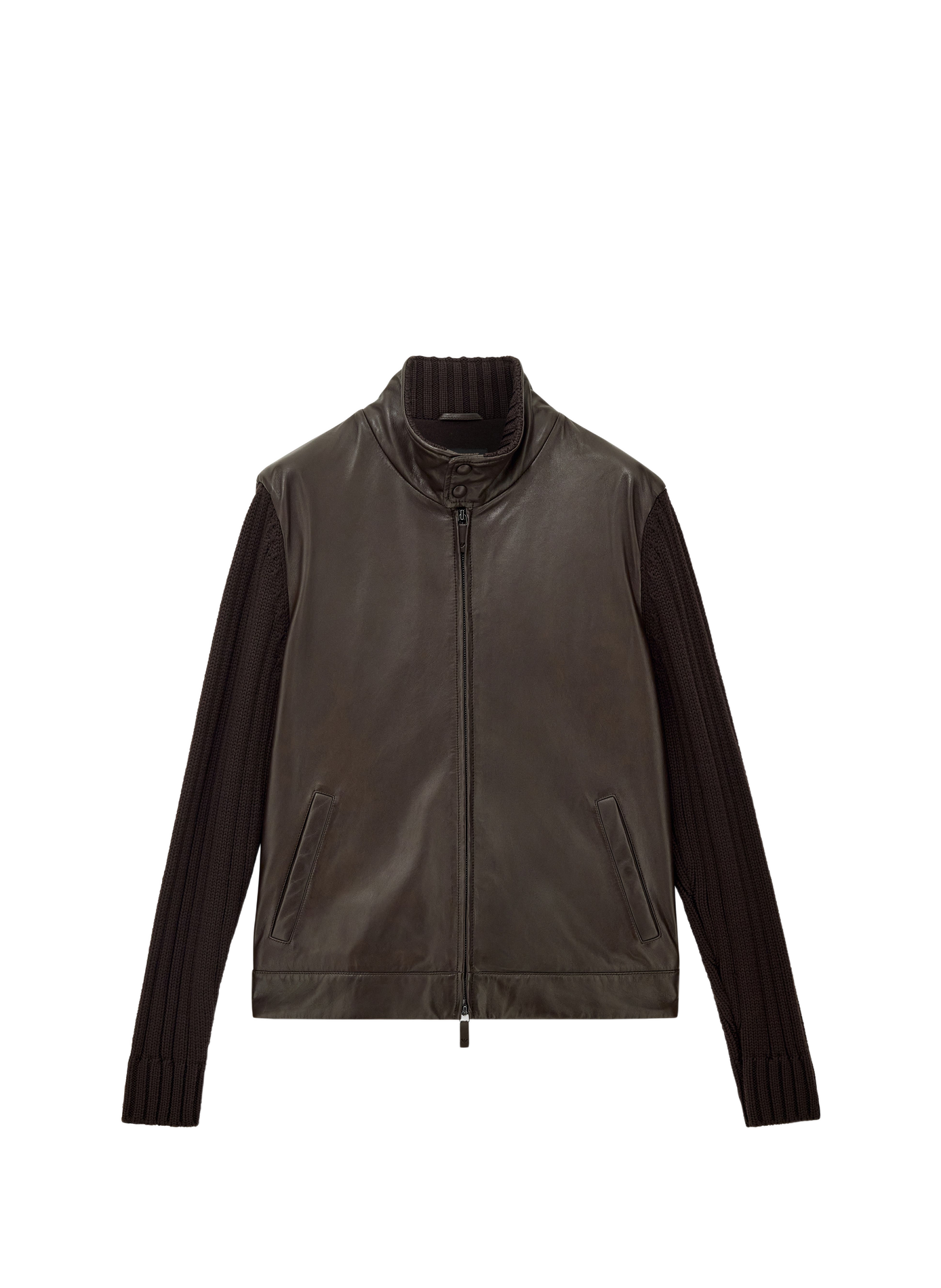 Sheepskin leather high-neck jacket EMPORIO ARMANI Brown