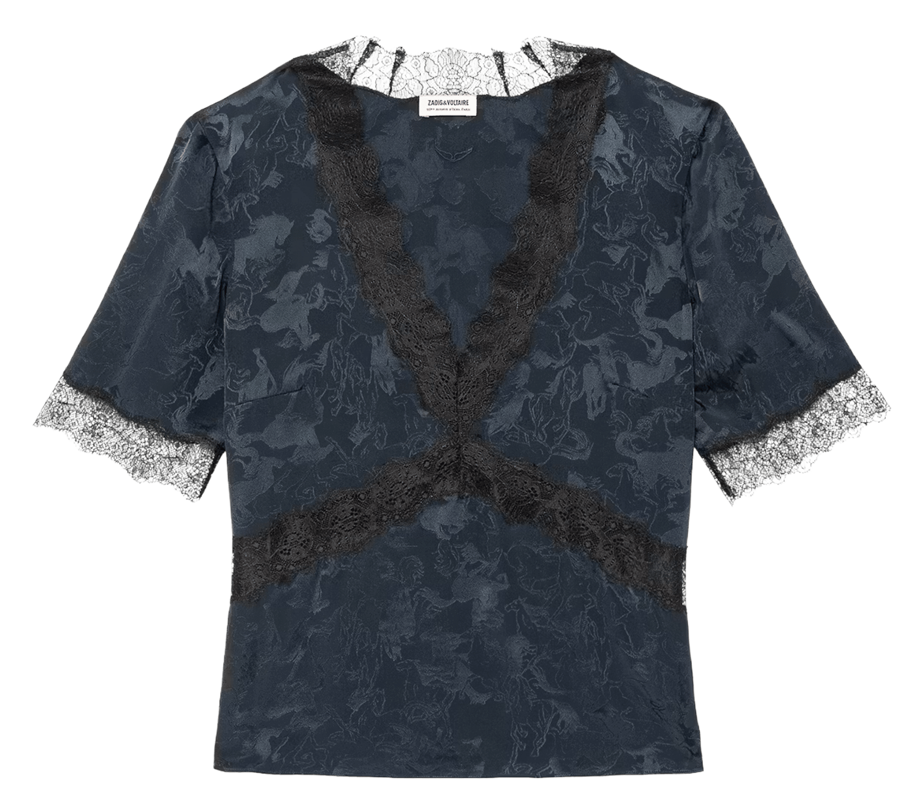 Rechte top met V-hals in bedrukte zijde tedoxa. ZADIG&VOLTAIRE Blauw
