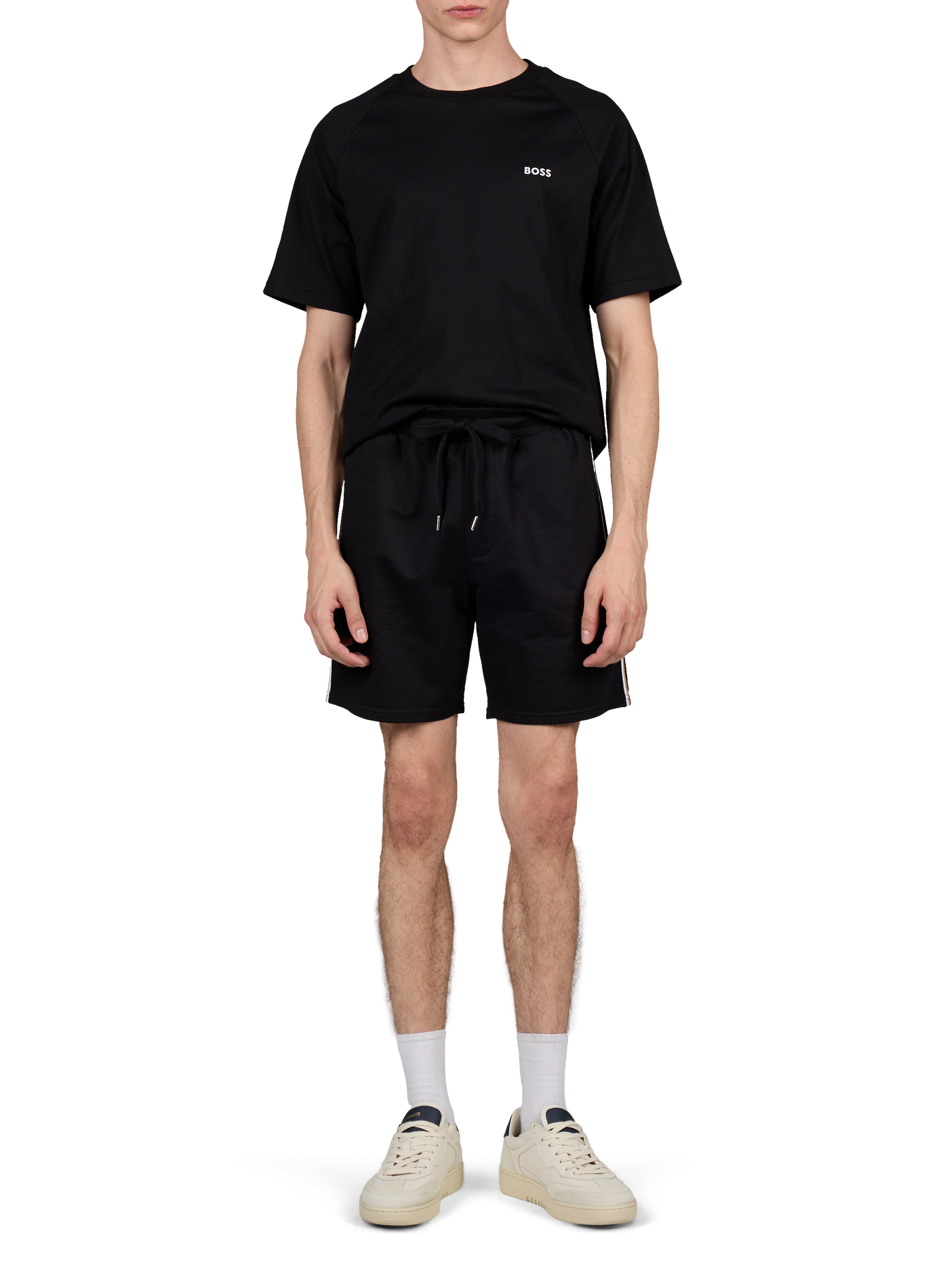 Gestreifte Baumwollshorts BOSS Schwarz
