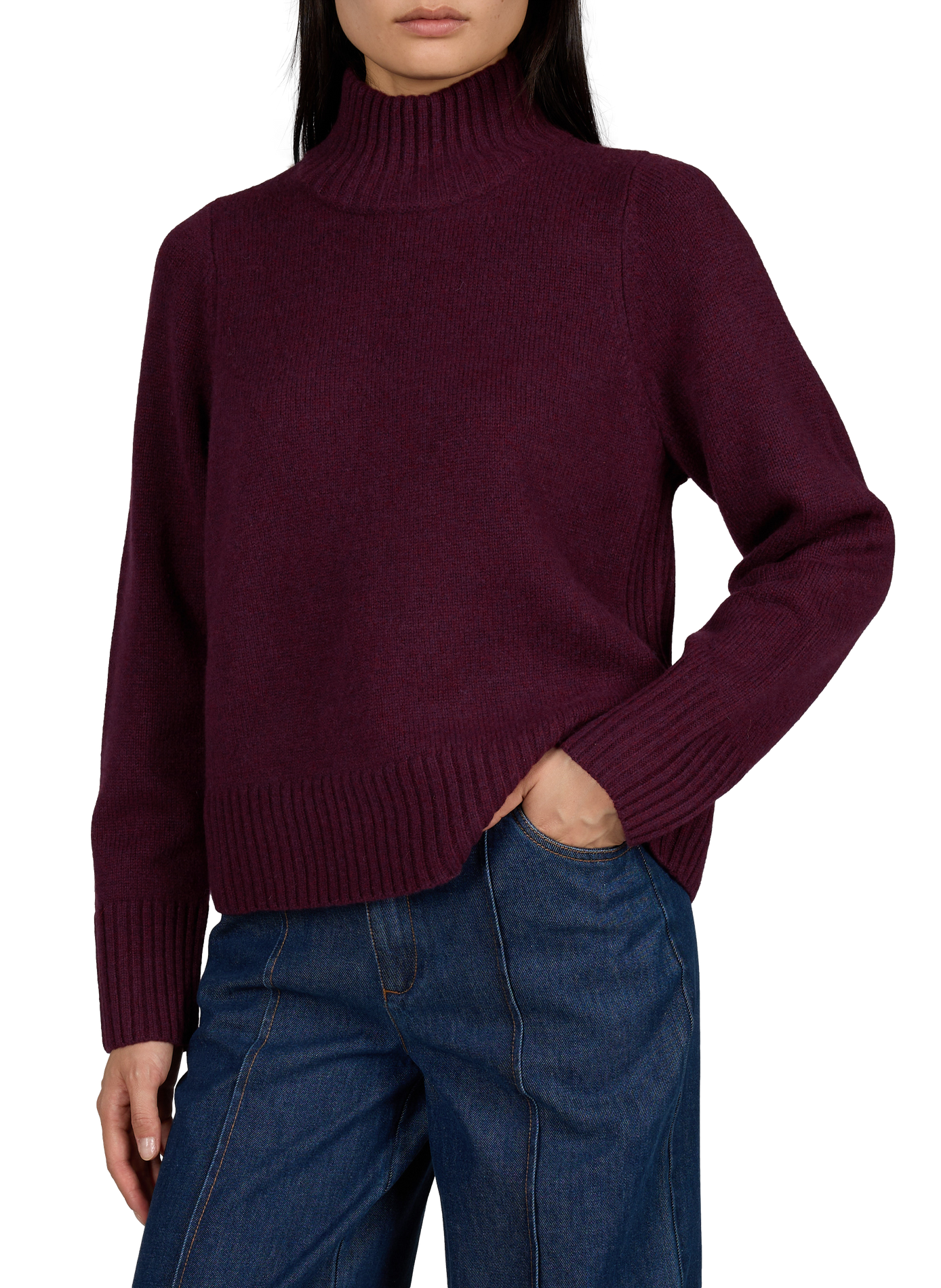 Pull Megane gerade mit Stehkragen aus Merinowolle PETITE MENDIGOTE Violett
