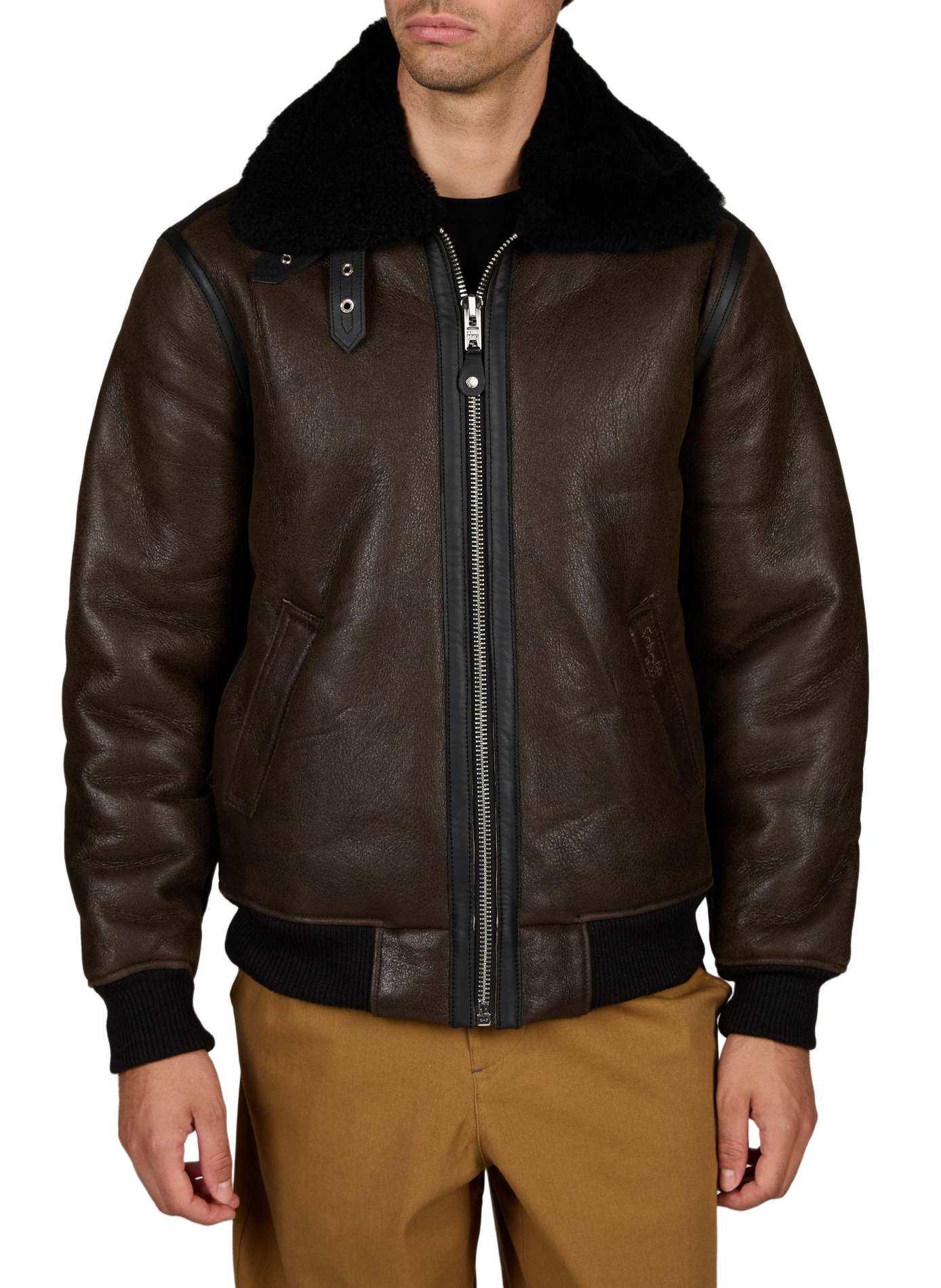 Gerader Blouson mit klassischem Kragen aus Schaffell SCHOTT Braun