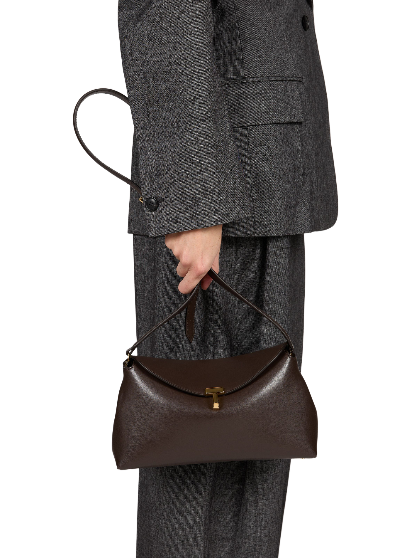 Sac porté épaule T-Lock en cuir TOTEME Marron