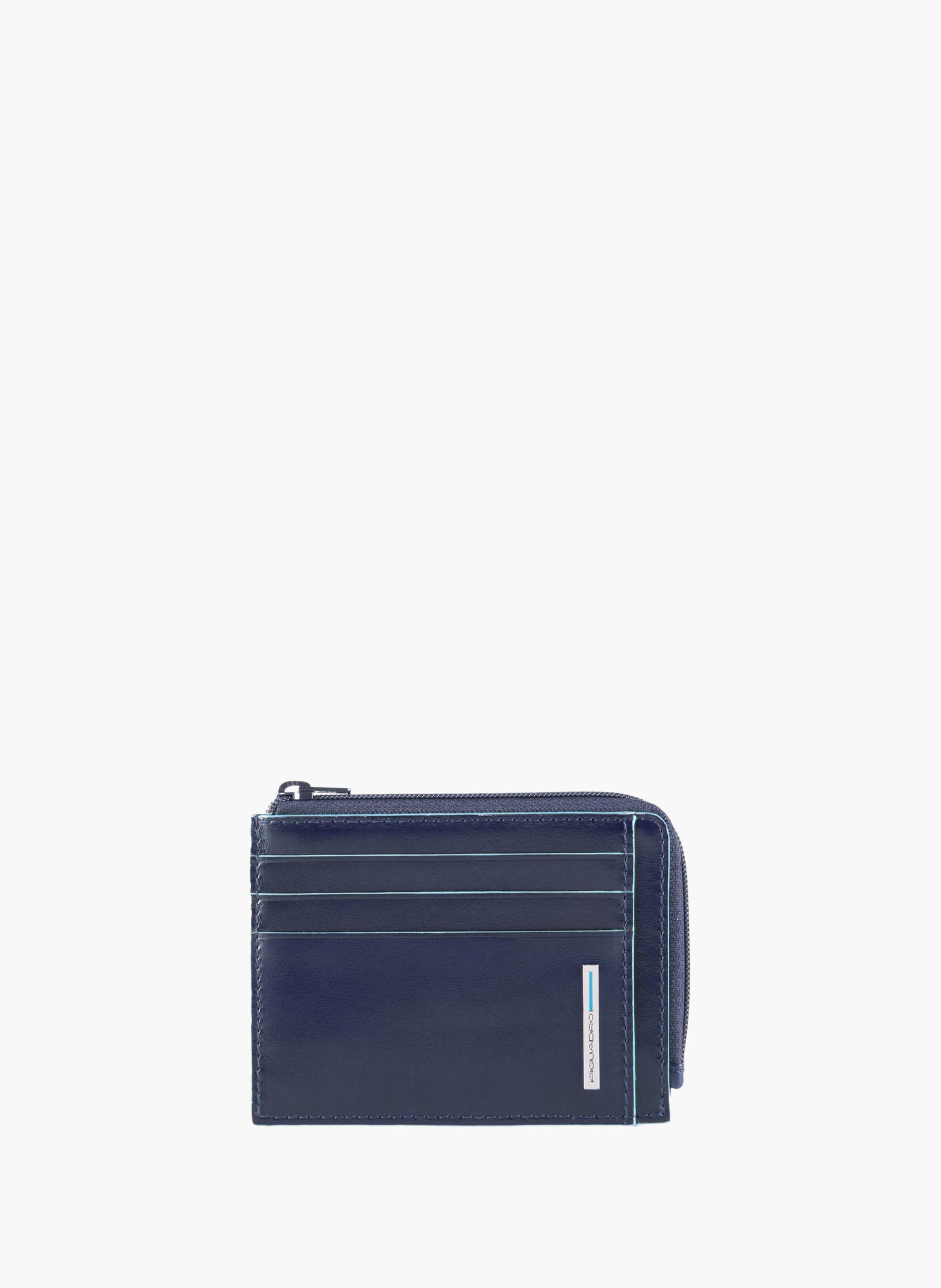 Leather coin purse with 6 card slots & rfid protection PIQUADRO Blue