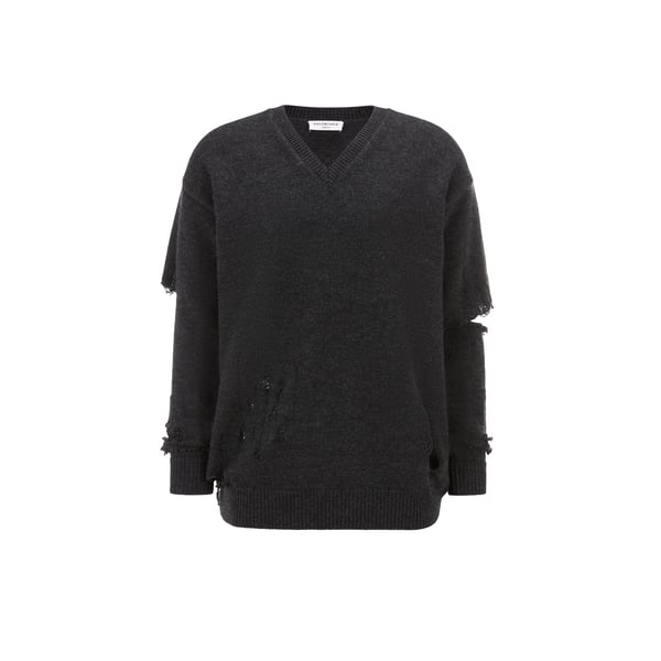 Pull col V effiloché en laine