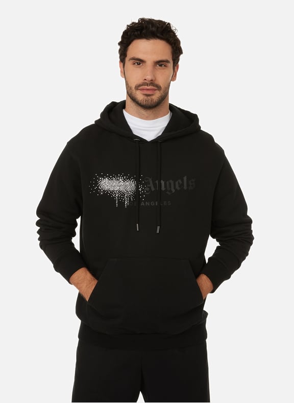 Rhinestone Sprayed cotton hoodie Black by PALM ANGELS PALM ANGELS Rhinestone Sprayed cotton hoodie Black