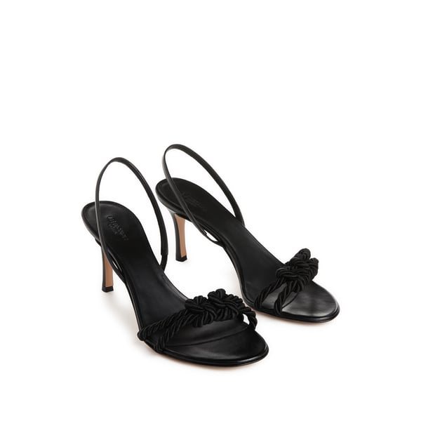 Sandales à talon en cuir mélangé