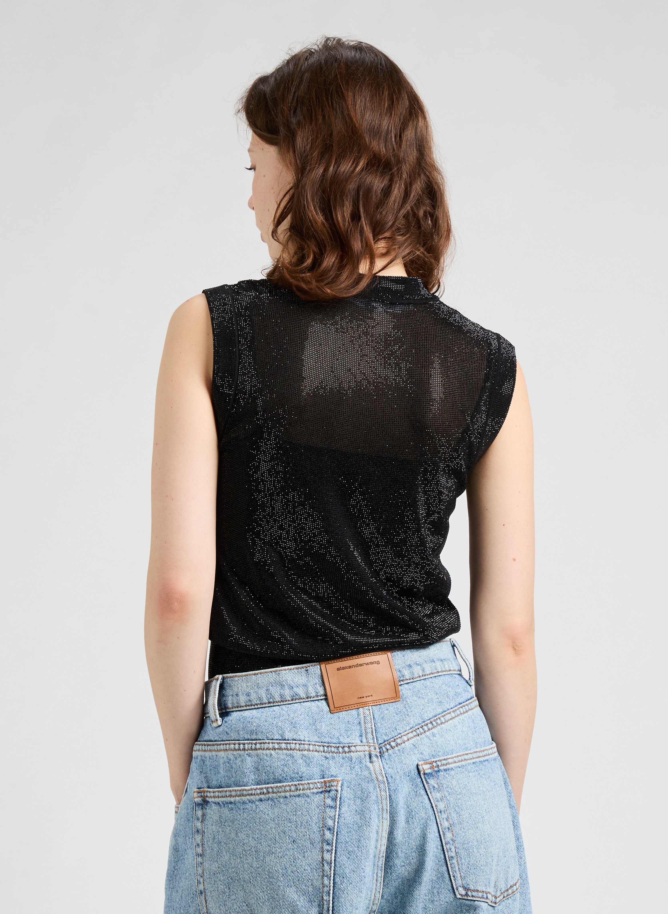 Top sans manches à strass transparent ALEXANDER WANG Noir