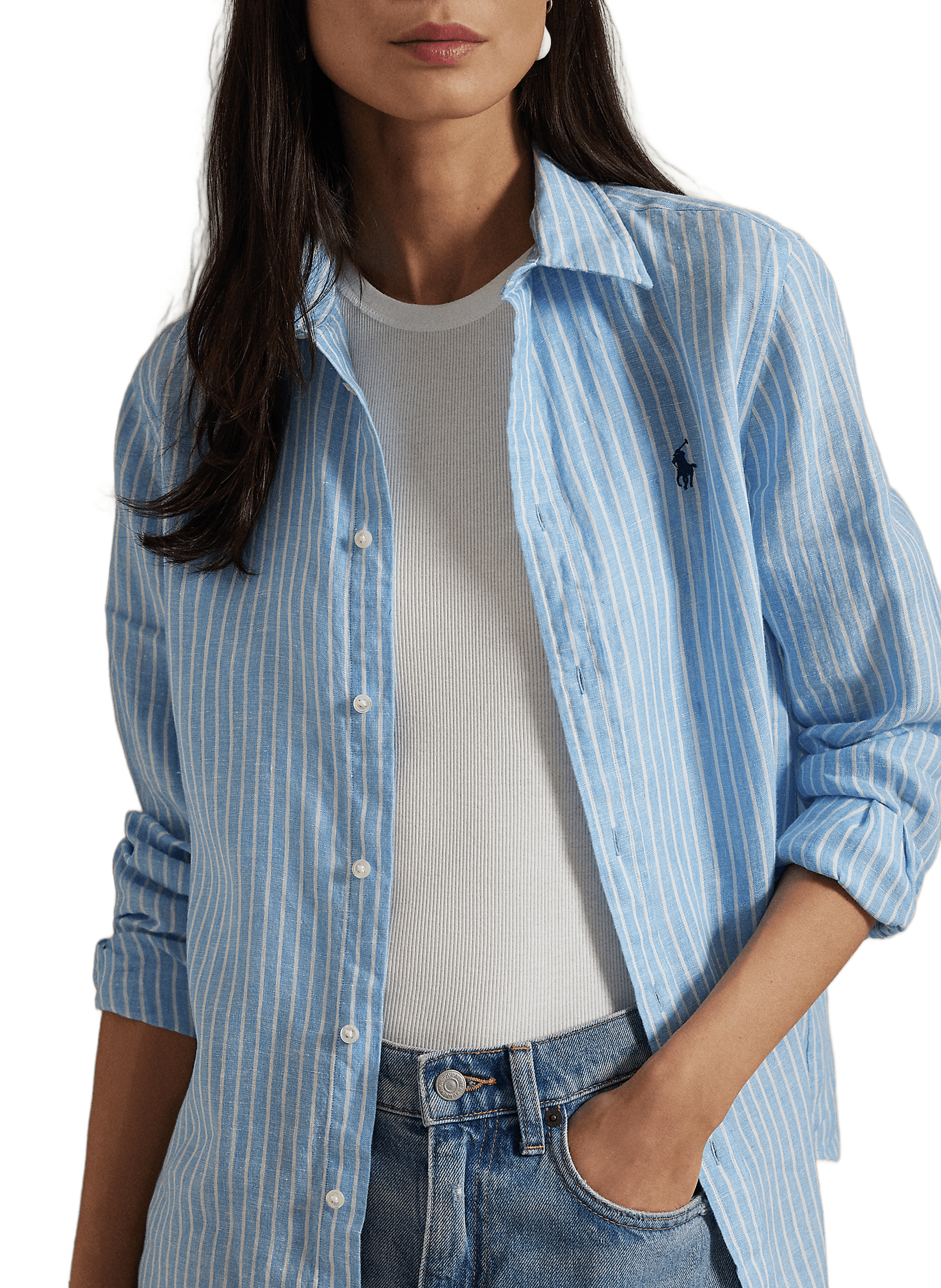 Chemise à rayures en lin Bleu