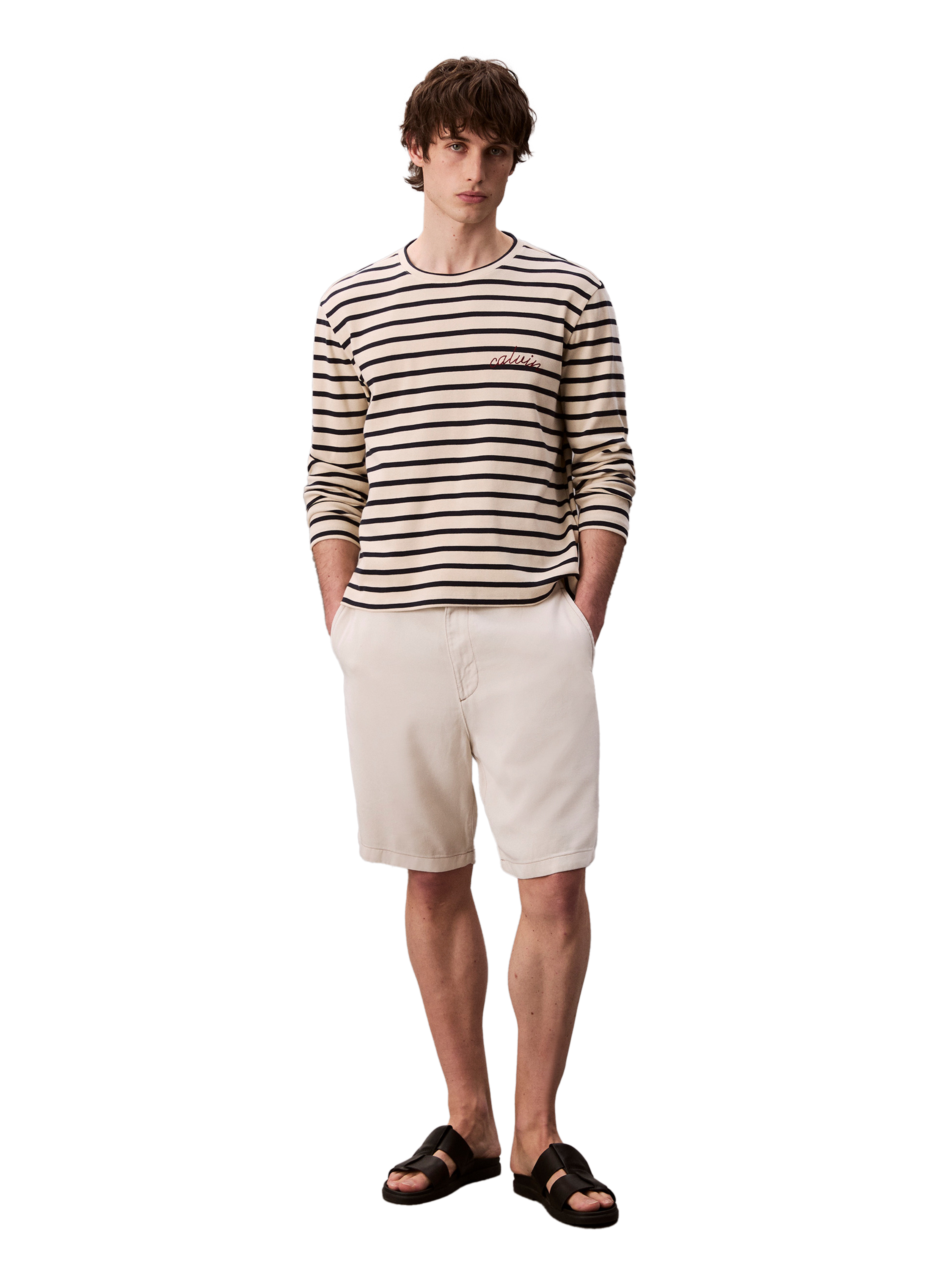 T-shirt rayé en coton CALVIN KLEIN Beige