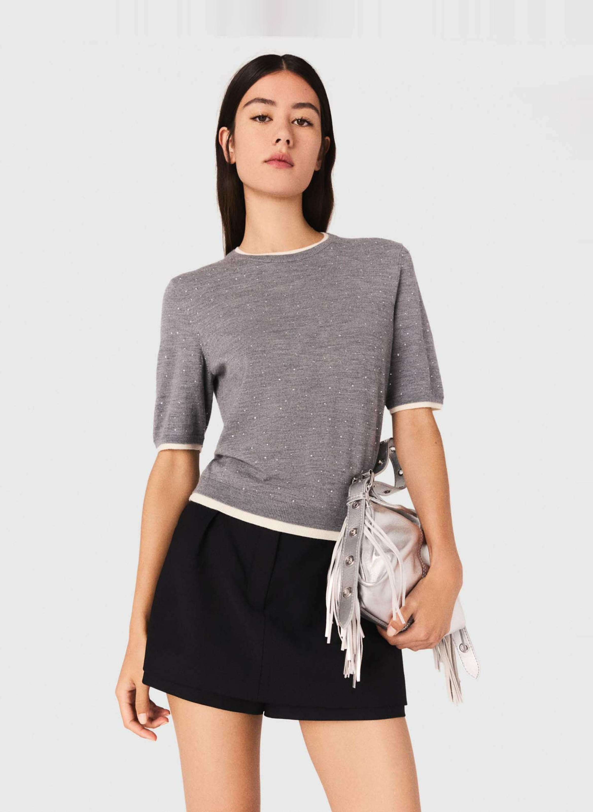 Pull col rond en laine mélangée  Gris