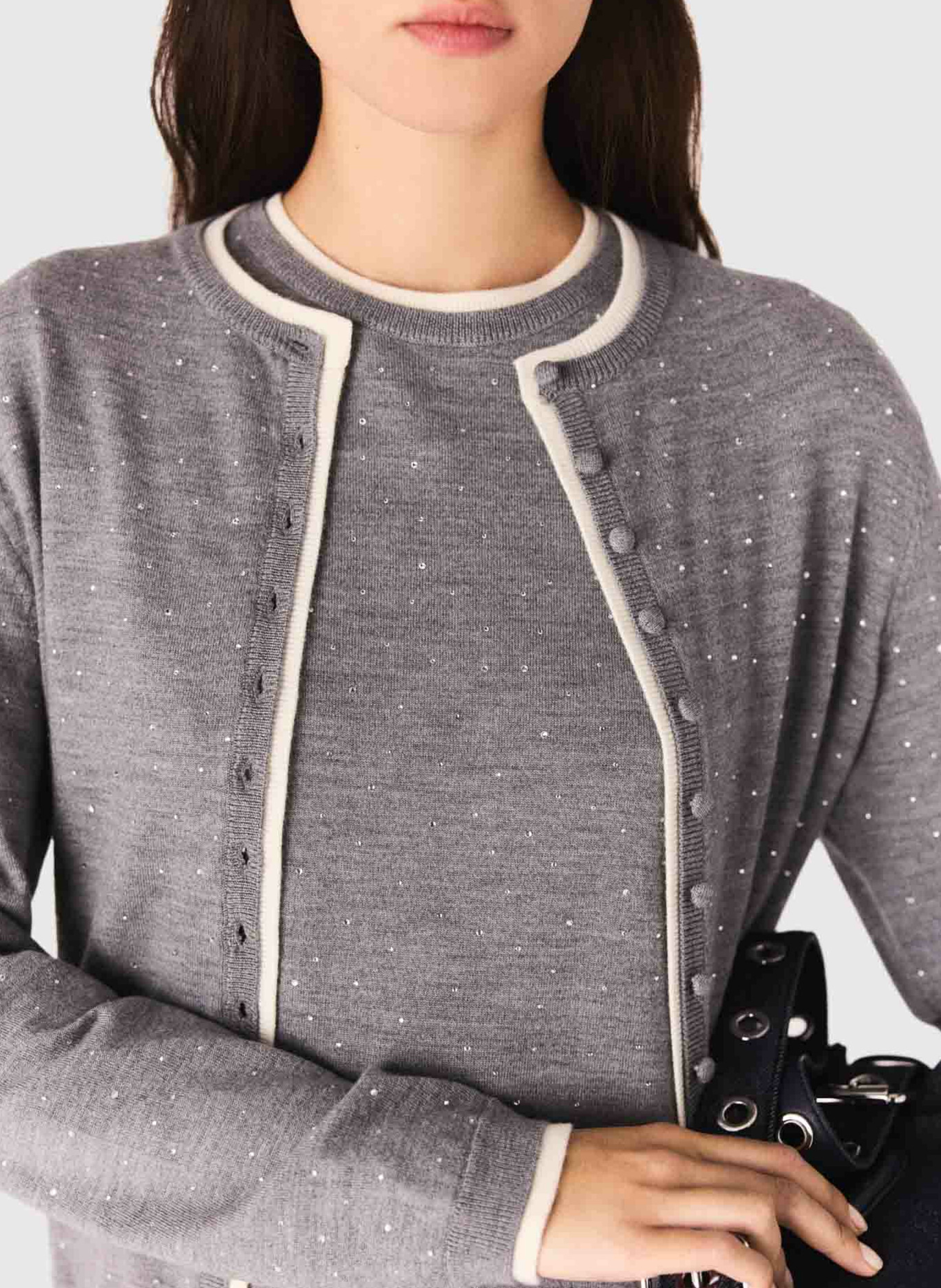 Cardigan droit en laine mélangée Gris
