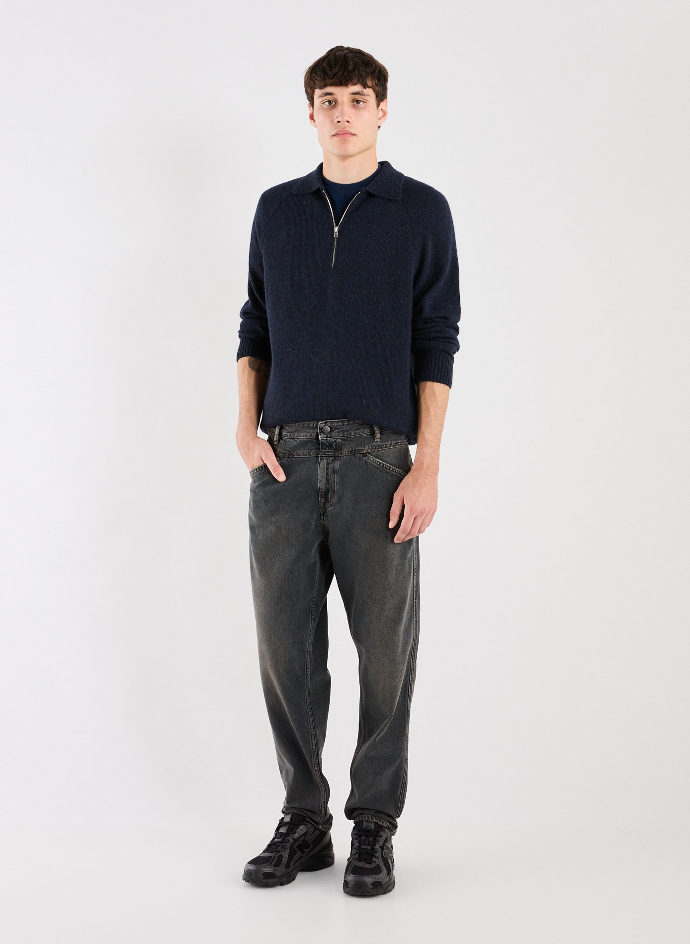 Pull col zippé en laine et alpaga mélangé CLOSED Bleu