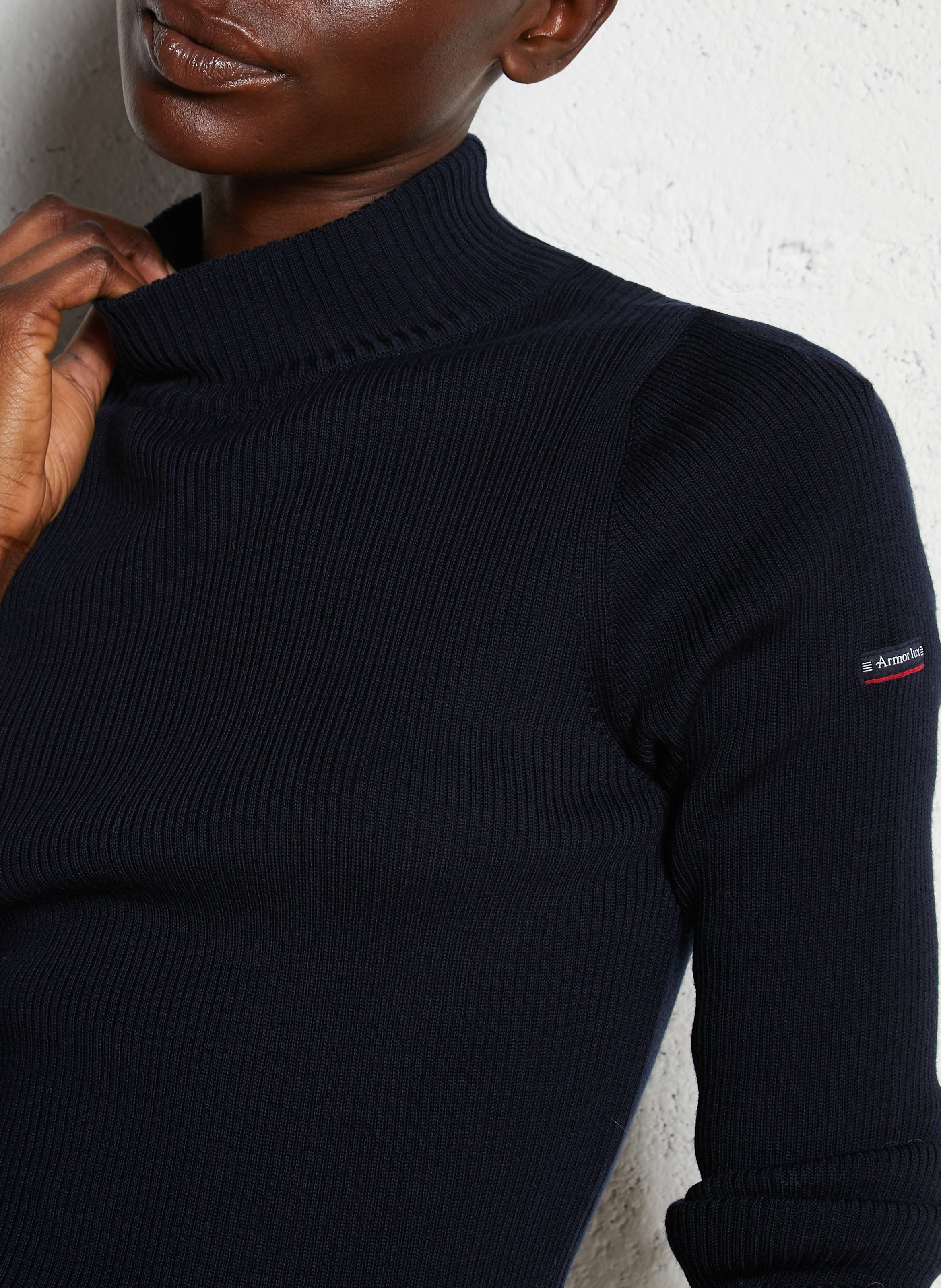 Pull col montant côtelé en laine combourg ARMOR-LUX Bleu