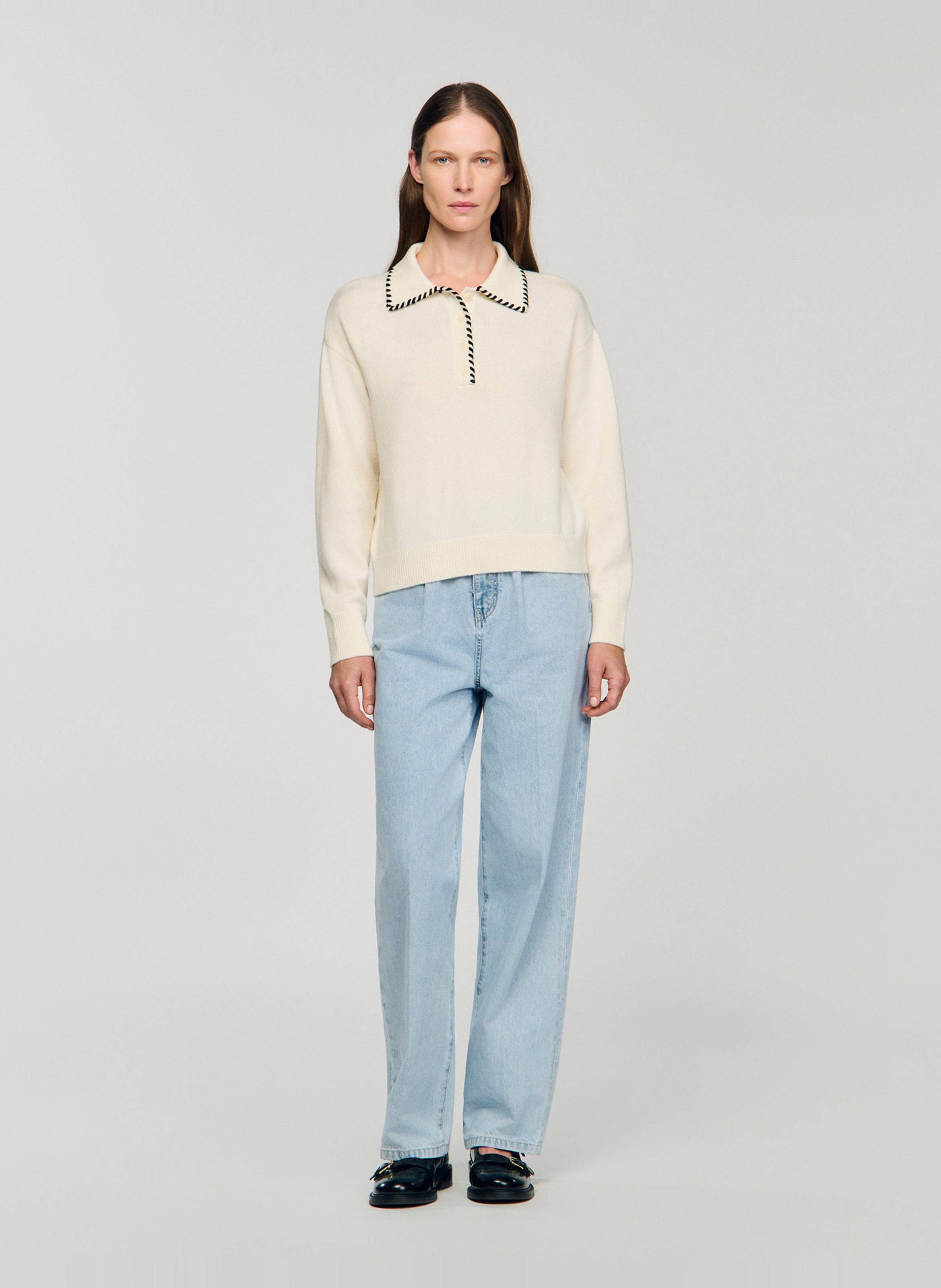 Pull col rond en laine mélangée SANDRO Blanc